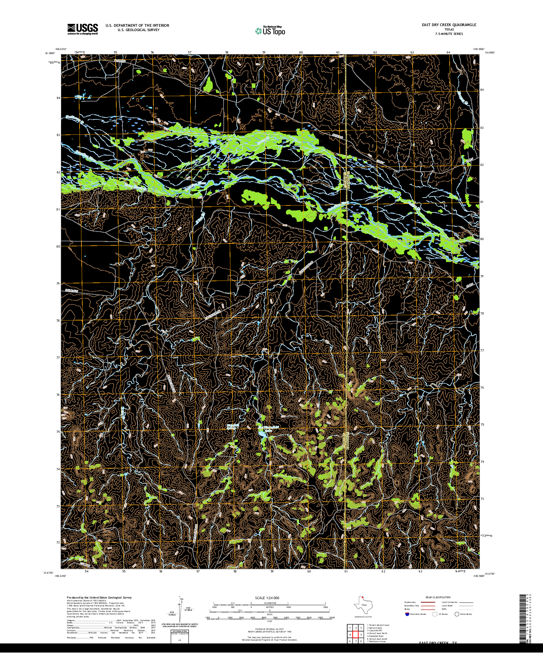 US TOPO 7.5-MINUTE MAP FOR EAST DRY CREEK, TX