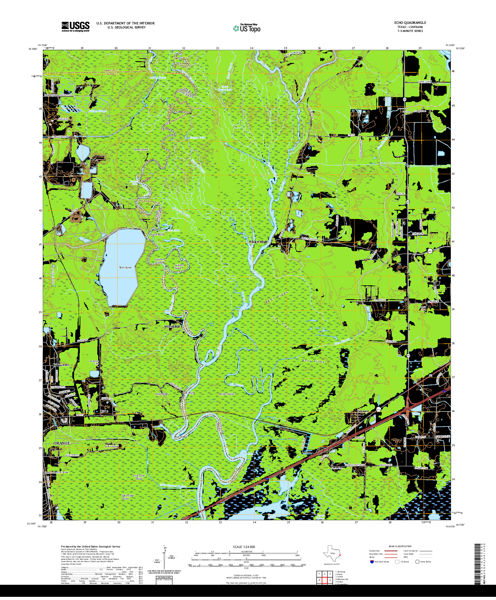 US TOPO 7.5-MINUTE MAP FOR ECHO, TX,LA