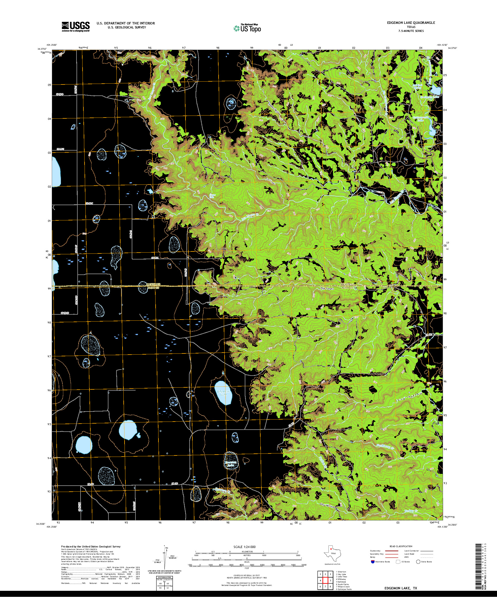 US TOPO 7.5-MINUTE MAP FOR EDGEMON LAKE, TX