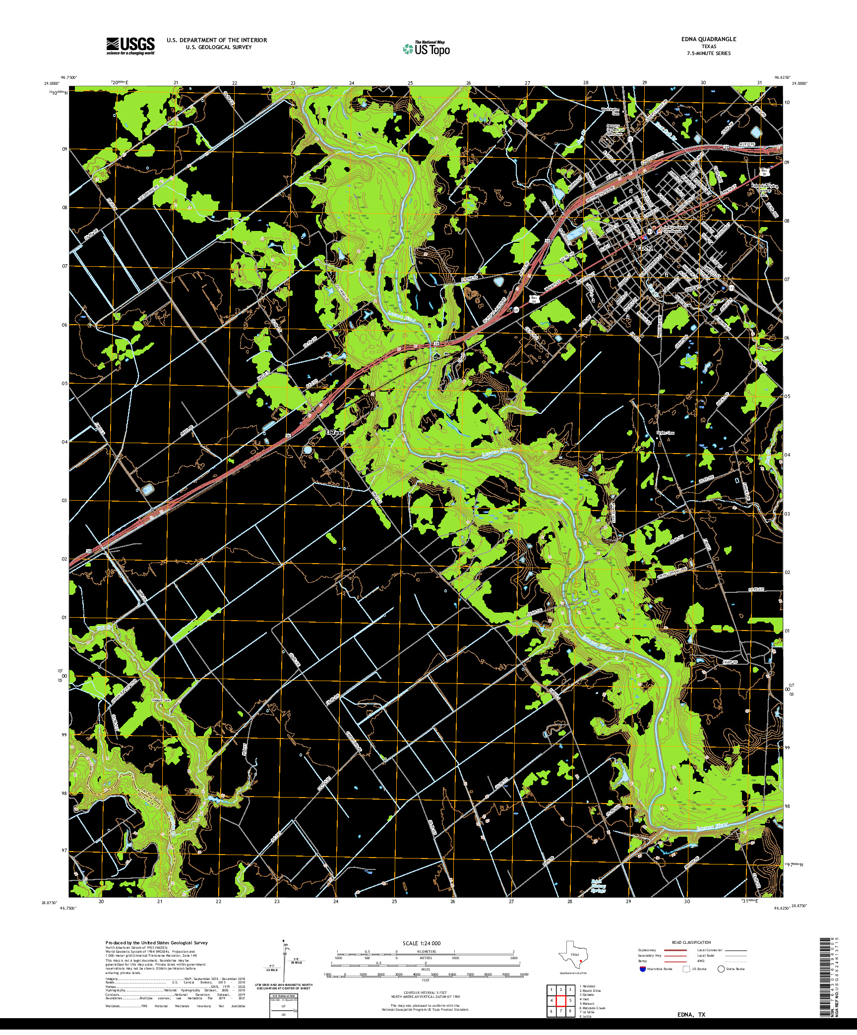 US TOPO 7.5-MINUTE MAP FOR EDNA, TX