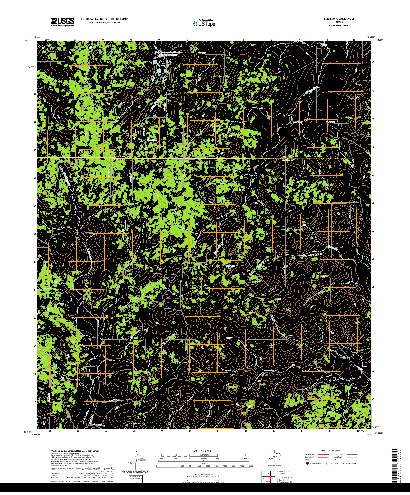 US TOPO 7.5-MINUTE MAP FOR EDEN SW, TX