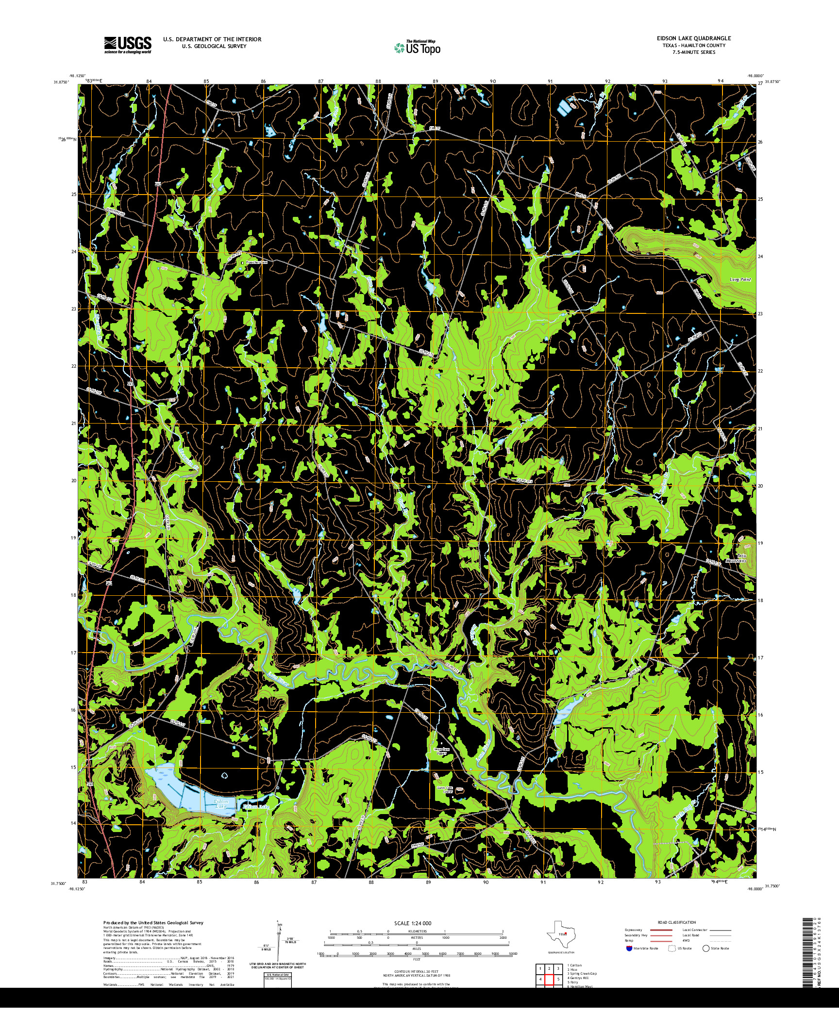 US TOPO 7.5-MINUTE MAP FOR EIDSON LAKE, TX