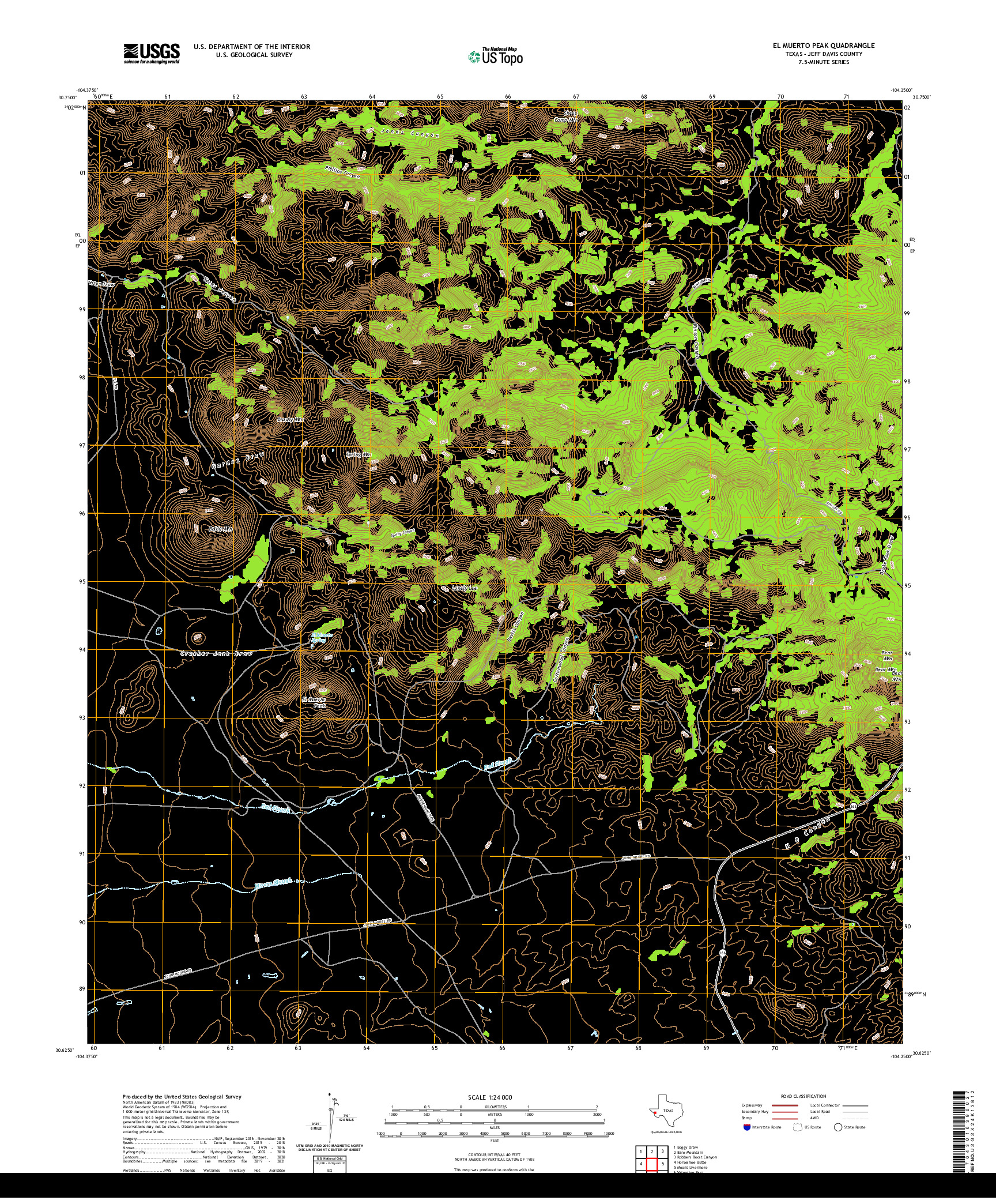 US TOPO 7.5-MINUTE MAP FOR EL MUERTO PEAK, TX