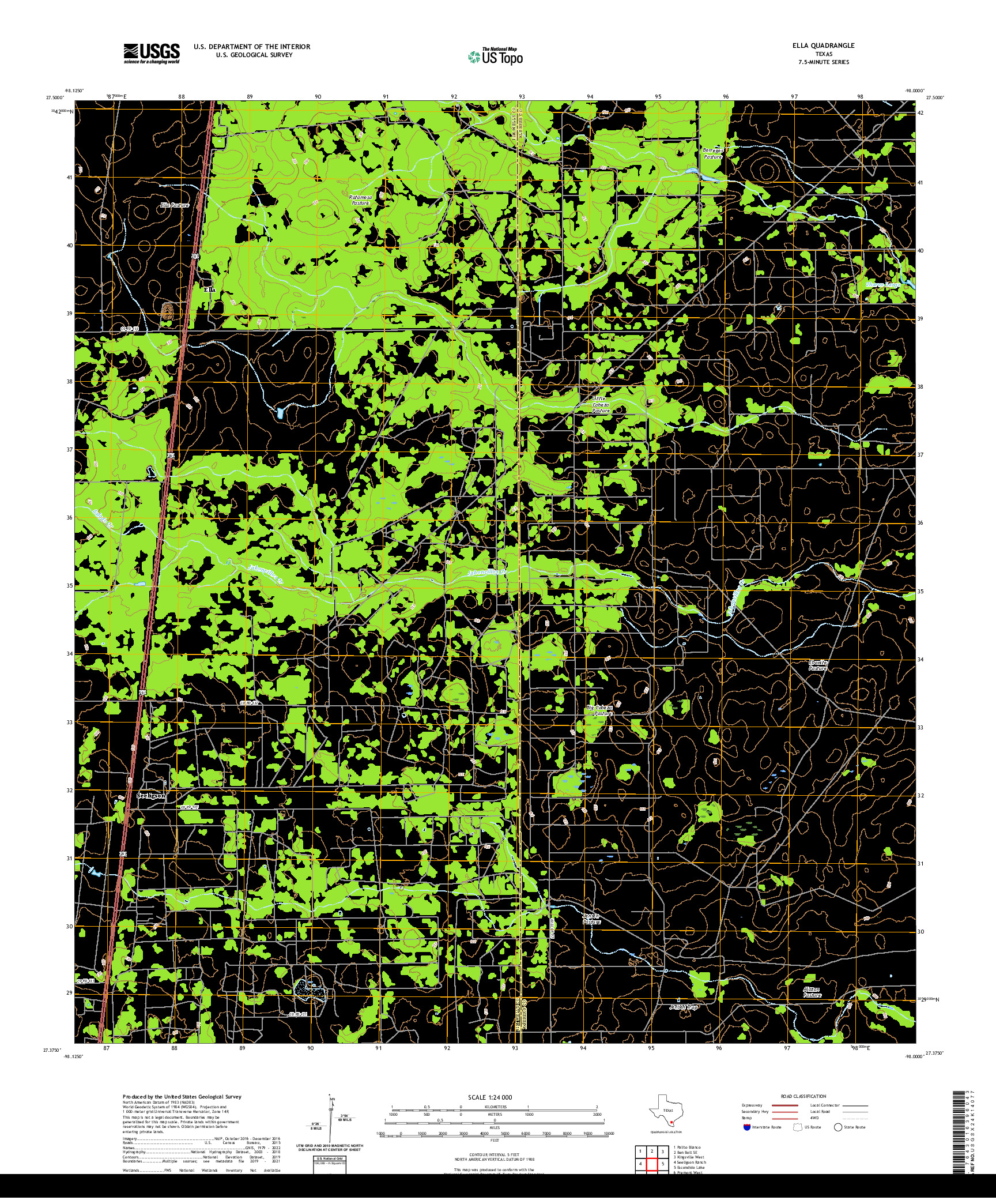 US TOPO 7.5-MINUTE MAP FOR ELLA, TX