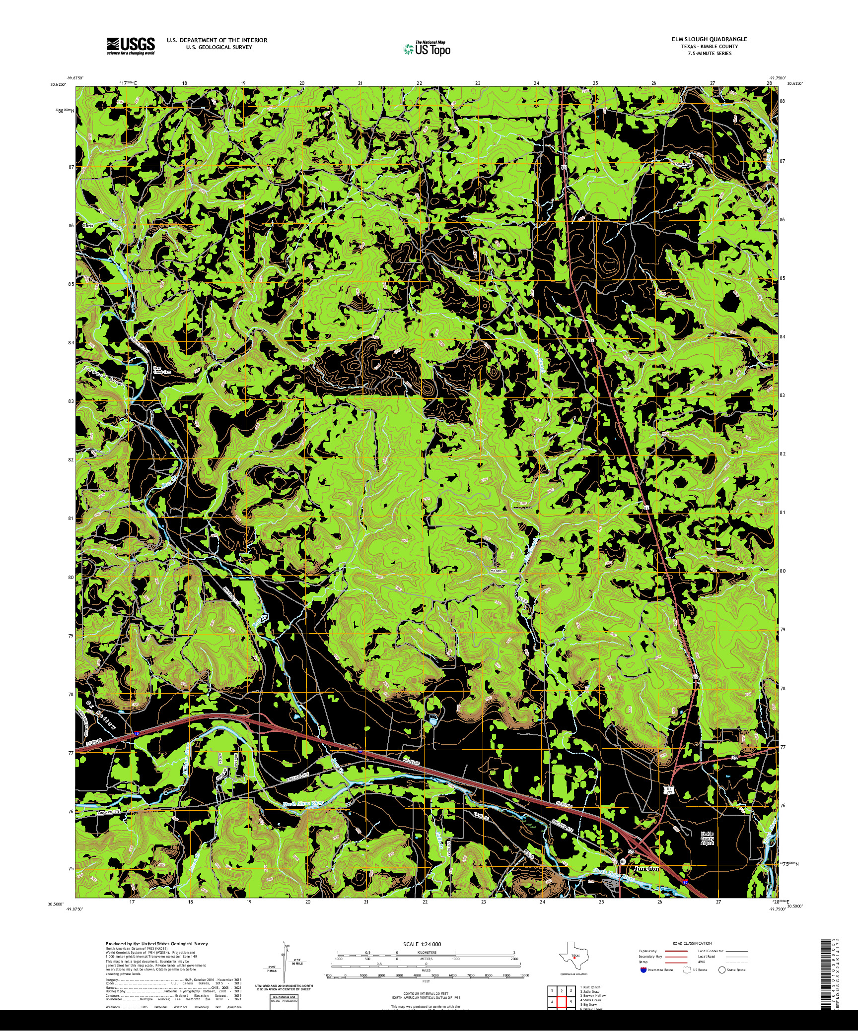 US TOPO 7.5-MINUTE MAP FOR ELM SLOUGH, TX