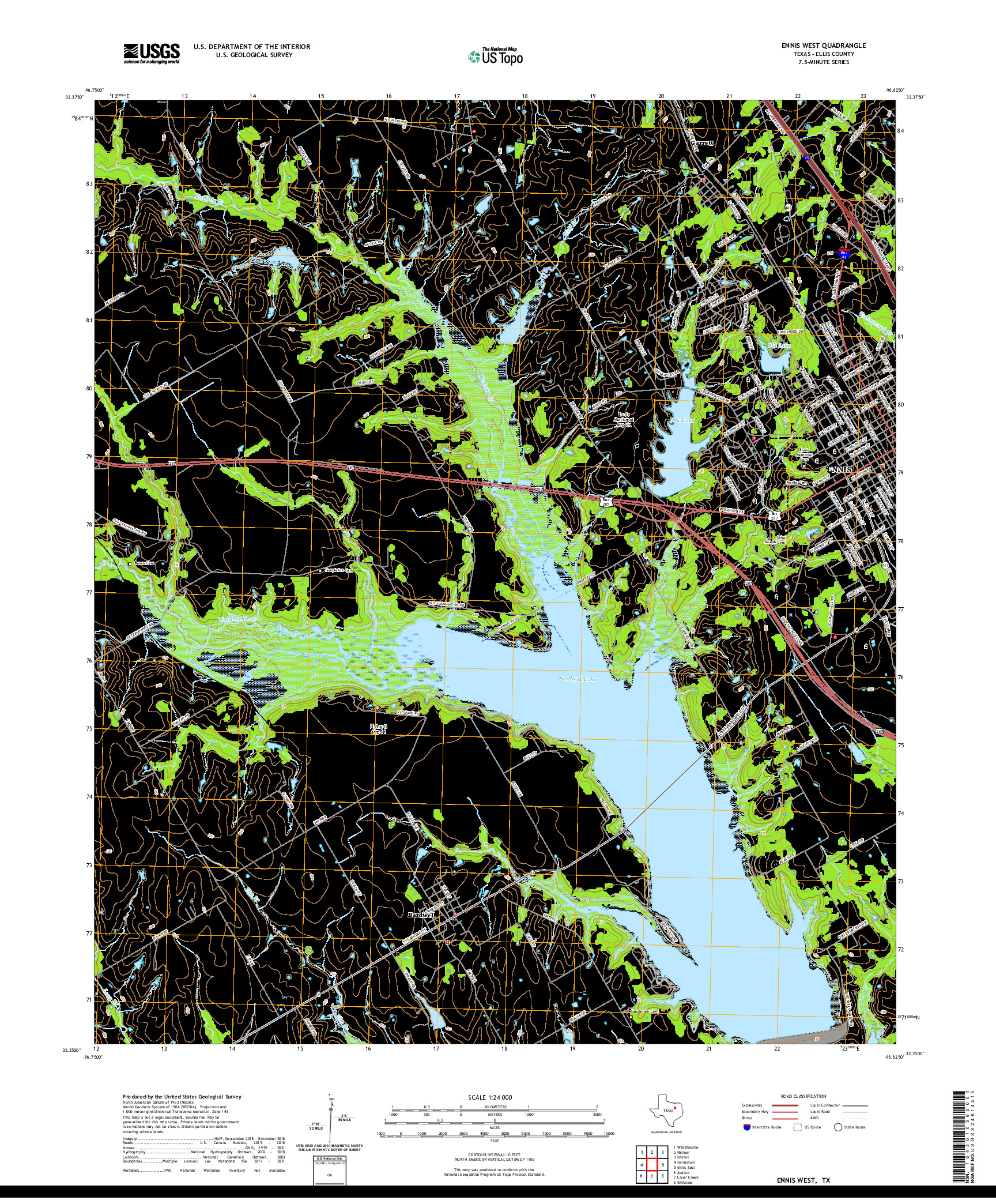 US TOPO 7.5-MINUTE MAP FOR ENNIS WEST, TX