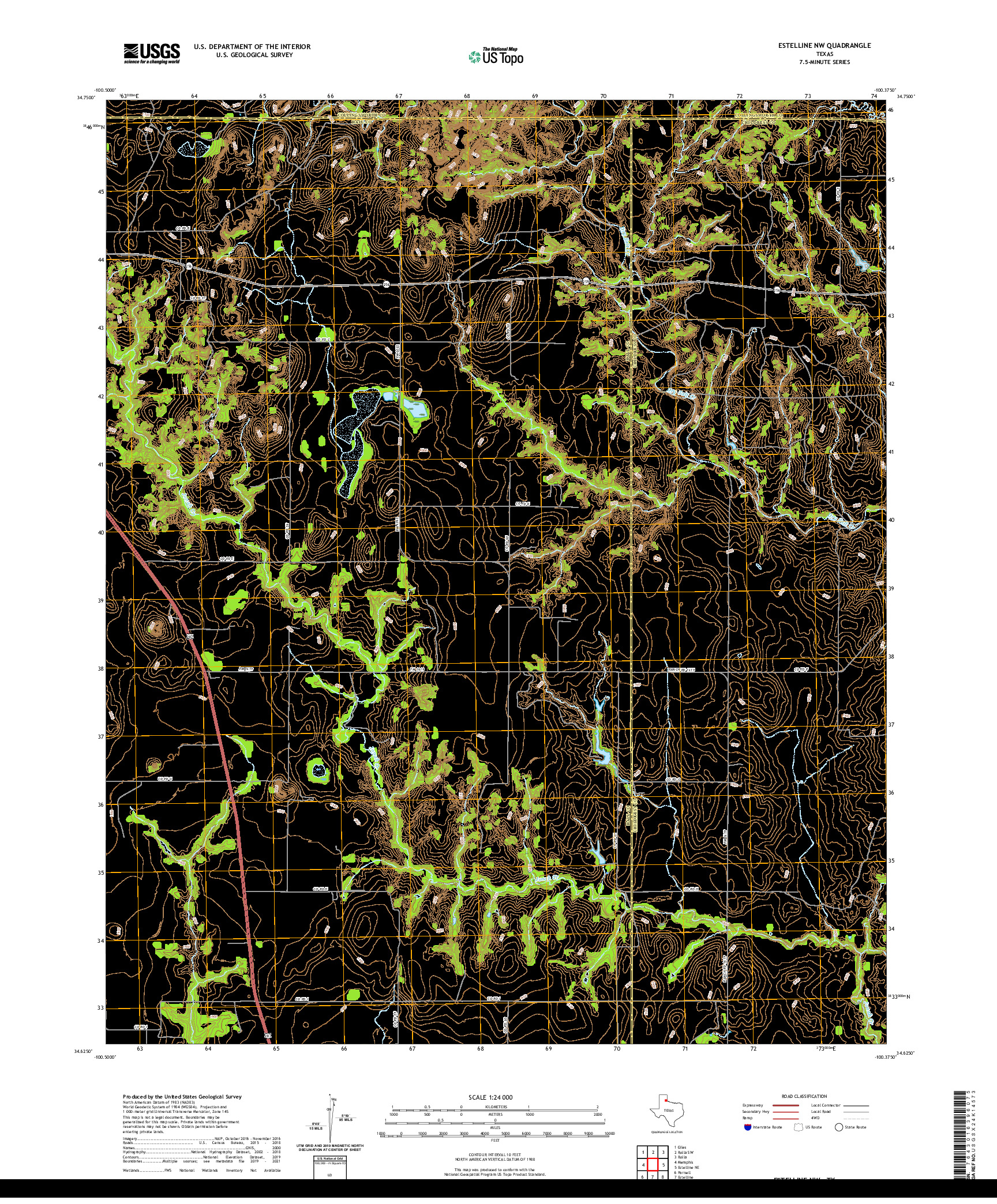 US TOPO 7.5-MINUTE MAP FOR ESTELLINE NW, TX