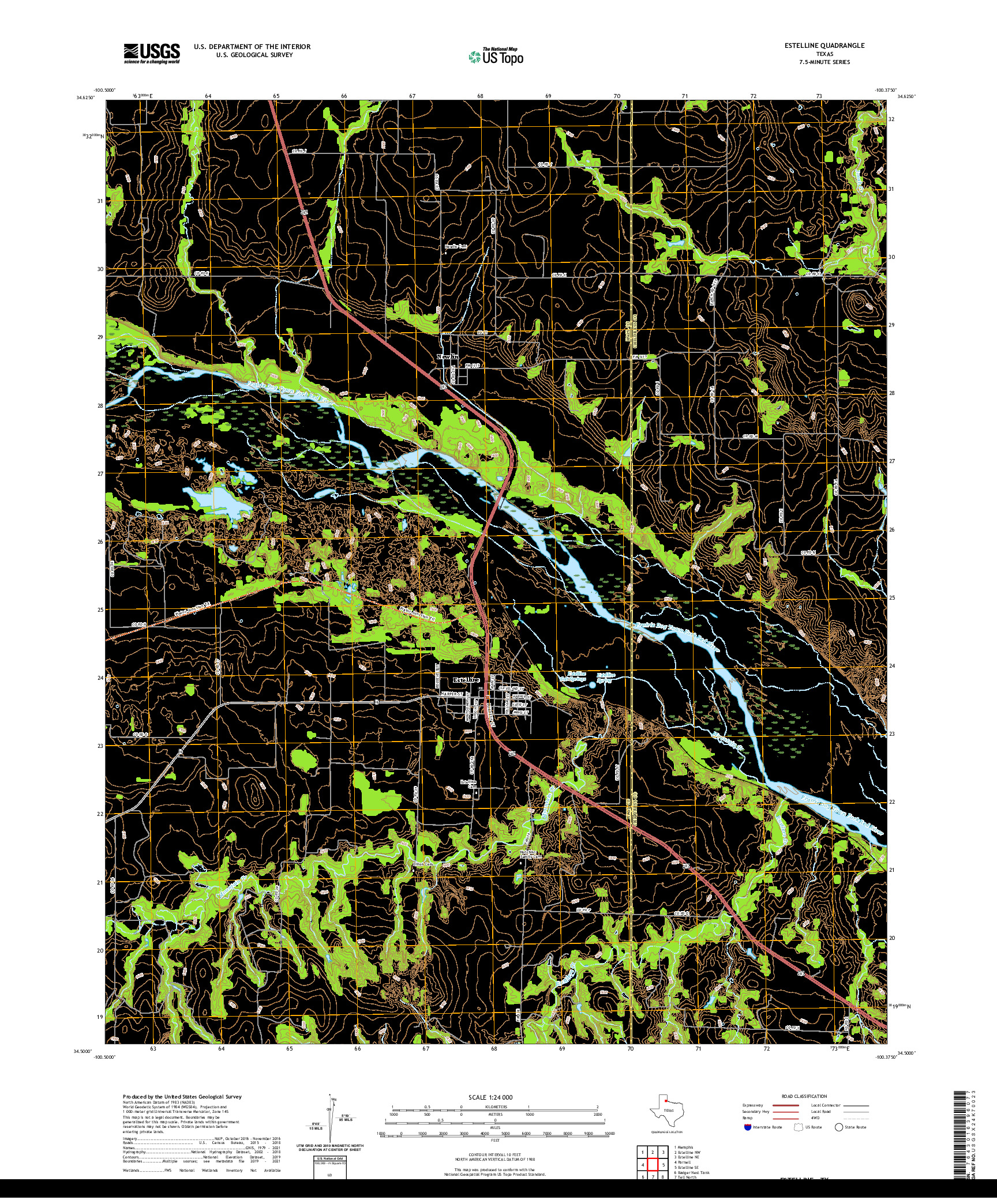 US TOPO 7.5-MINUTE MAP FOR ESTELLINE, TX