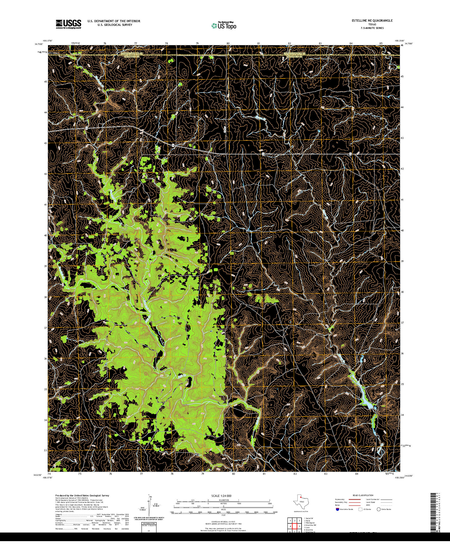 US TOPO 7.5-MINUTE MAP FOR ESTELLINE NE, TX