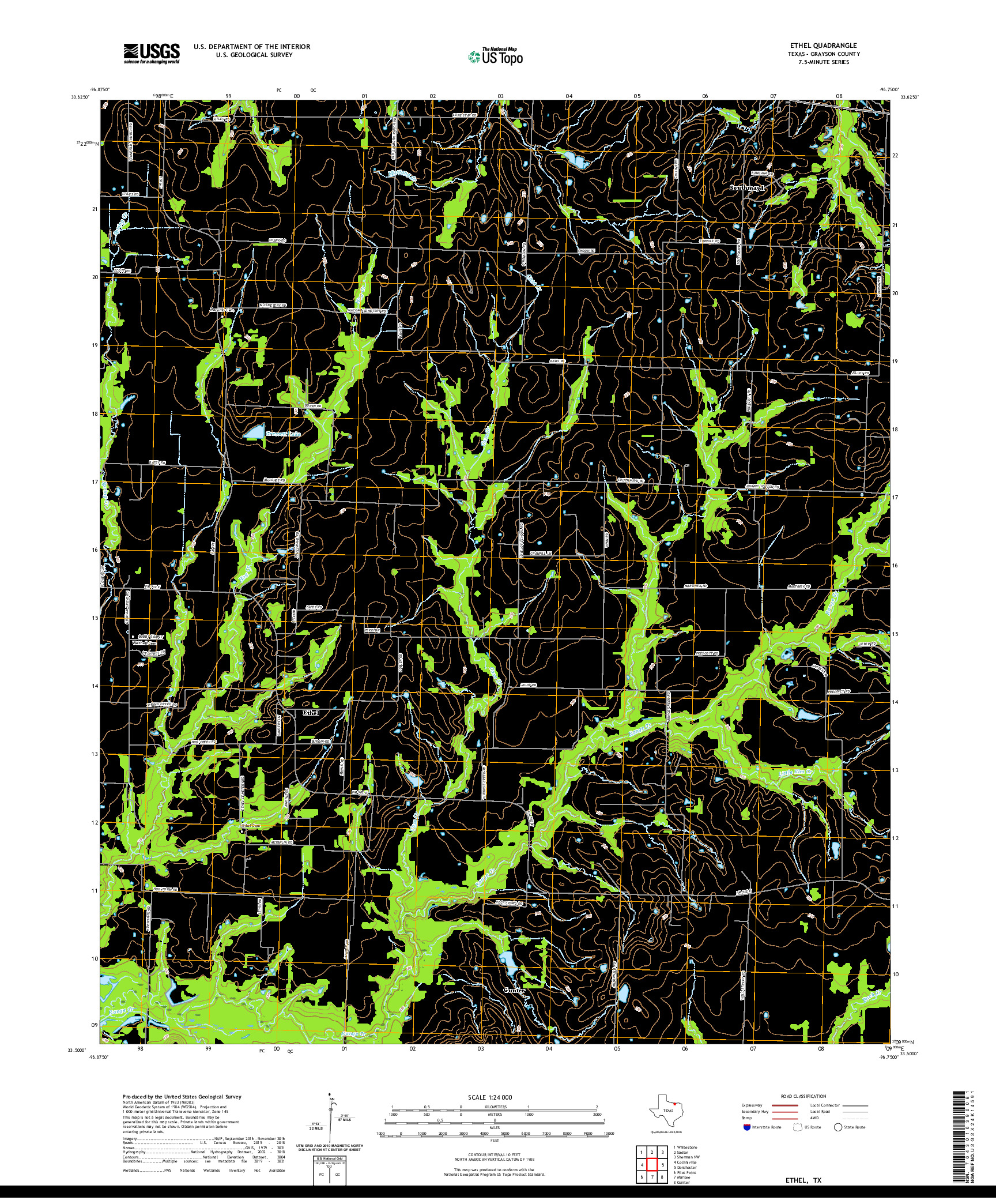 US TOPO 7.5-MINUTE MAP FOR ETHEL, TX