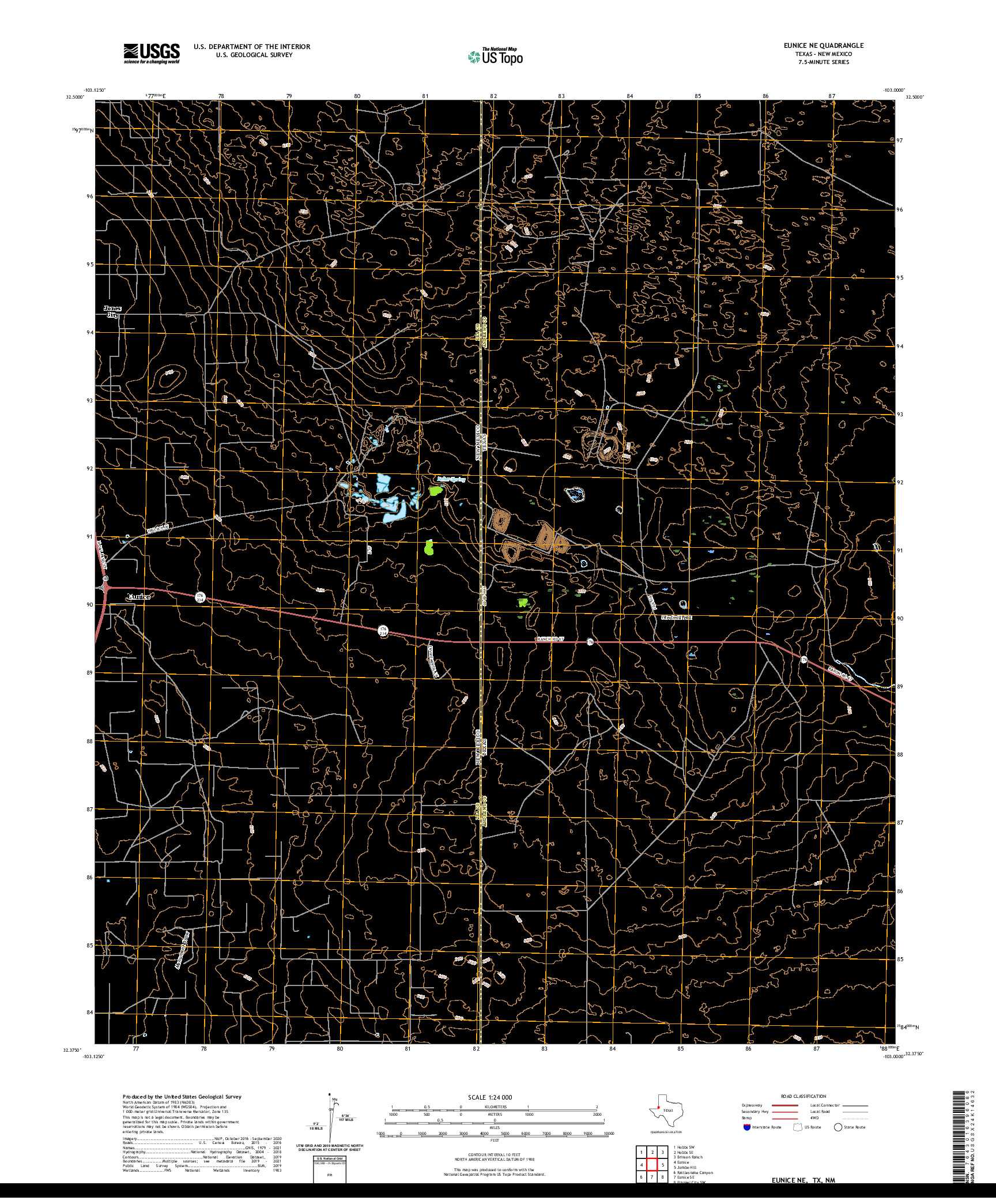 US TOPO 7.5-MINUTE MAP FOR EUNICE NE, TX,NM