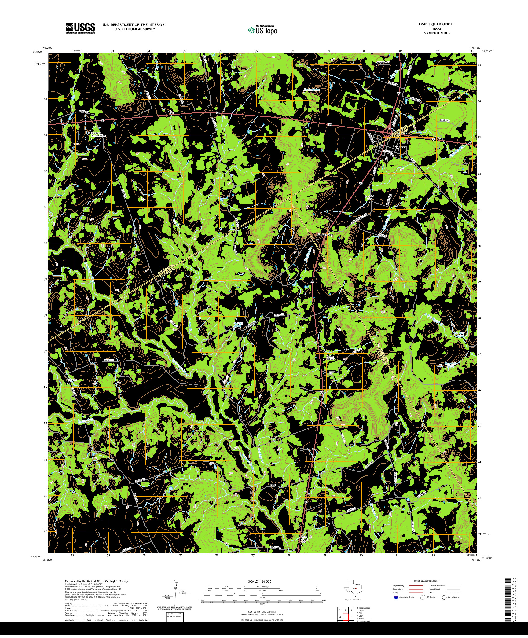 US TOPO 7.5-MINUTE MAP FOR EVANT, TX