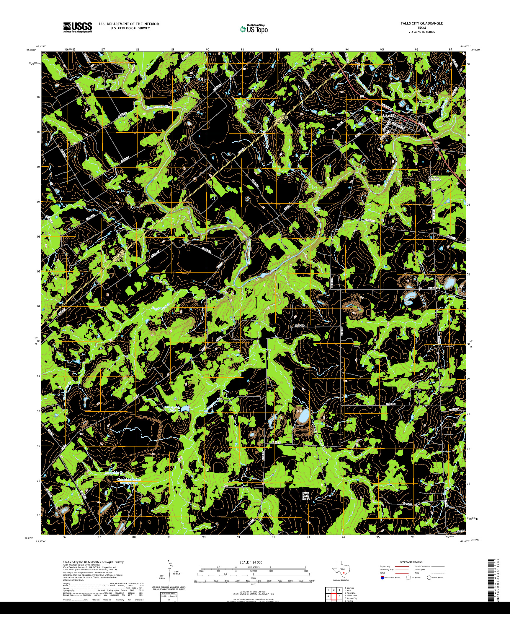 US TOPO 7.5-MINUTE MAP FOR FALLS CITY, TX