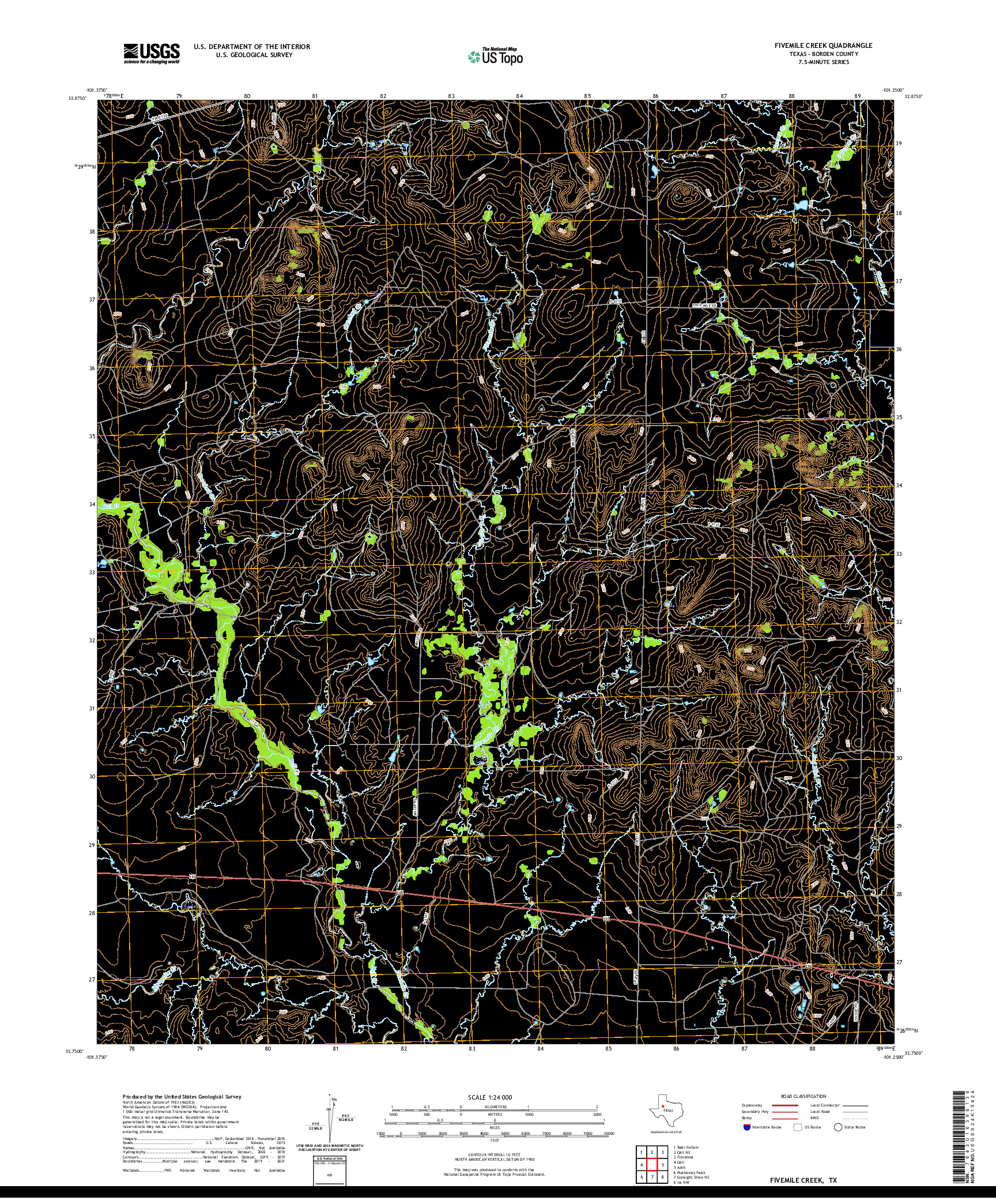 US TOPO 7.5-MINUTE MAP FOR FIVEMILE CREEK, TX