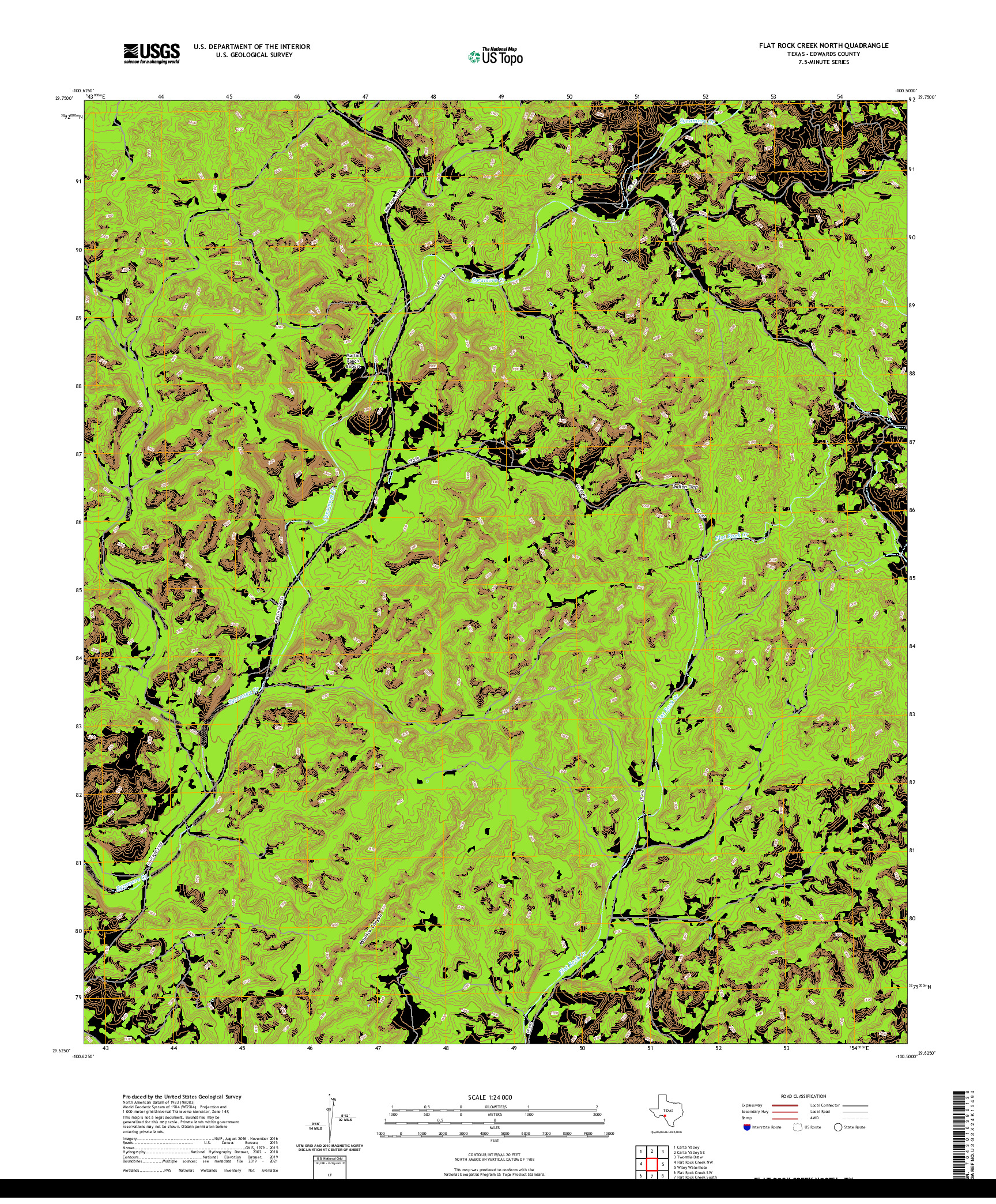 US TOPO 7.5-MINUTE MAP FOR FLAT ROCK CREEK NORTH, TX