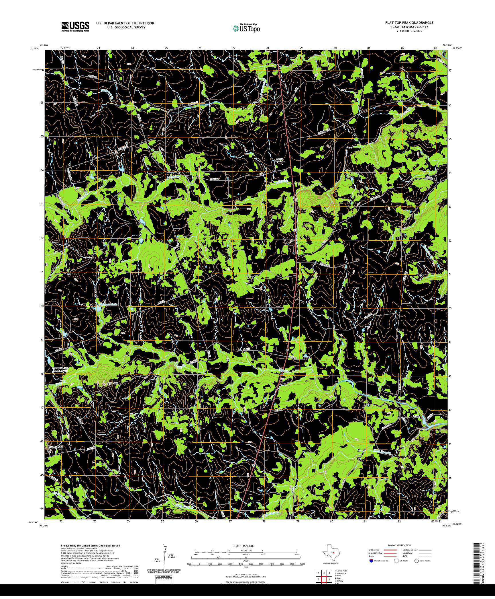 US TOPO 7.5-MINUTE MAP FOR FLAT TOP PEAK, TX