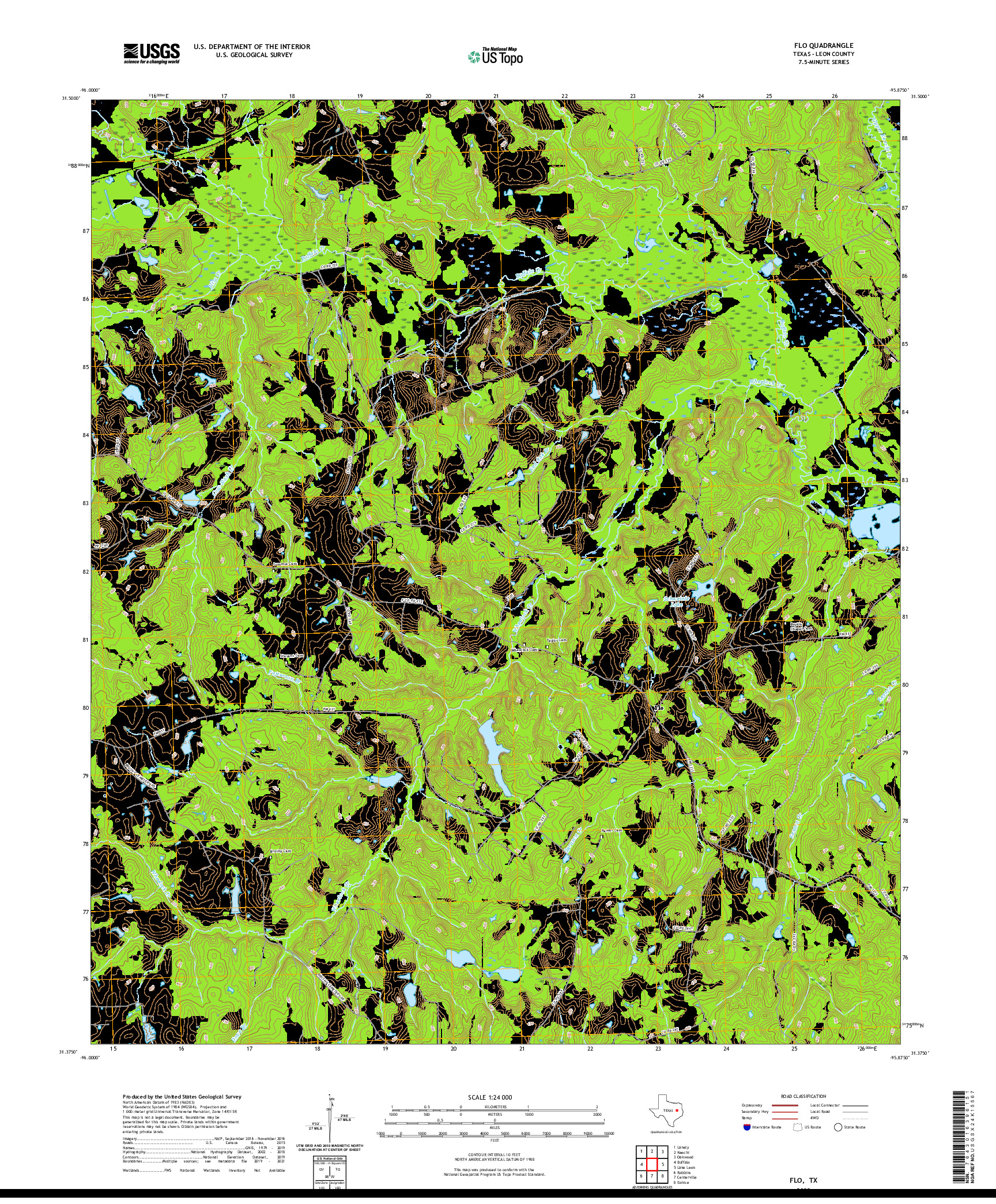 US TOPO 7.5-MINUTE MAP FOR FLO, TX