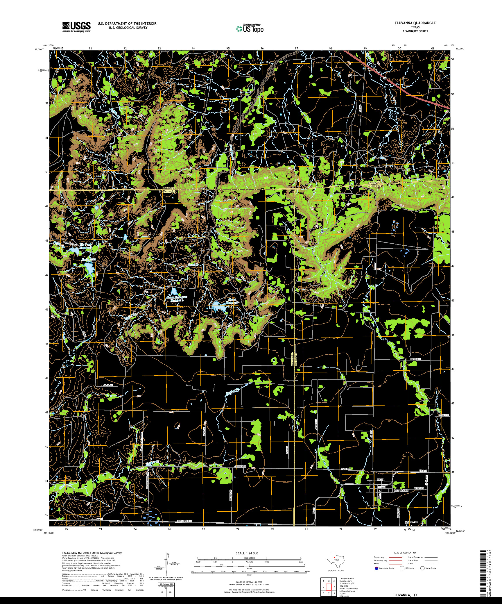 US TOPO 7.5-MINUTE MAP FOR FLUVANNA, TX