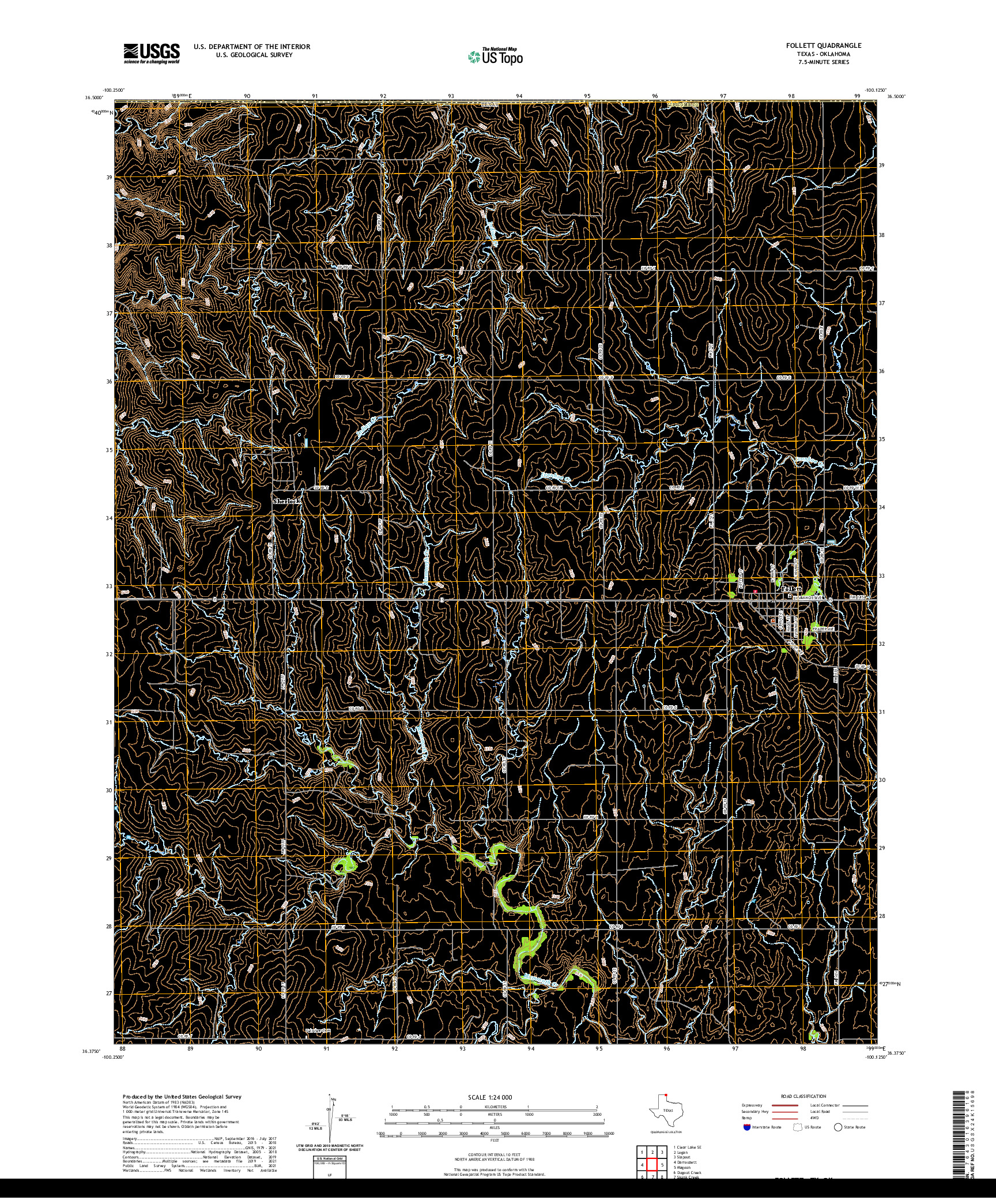 US TOPO 7.5-MINUTE MAP FOR FOLLETT, TX,OK