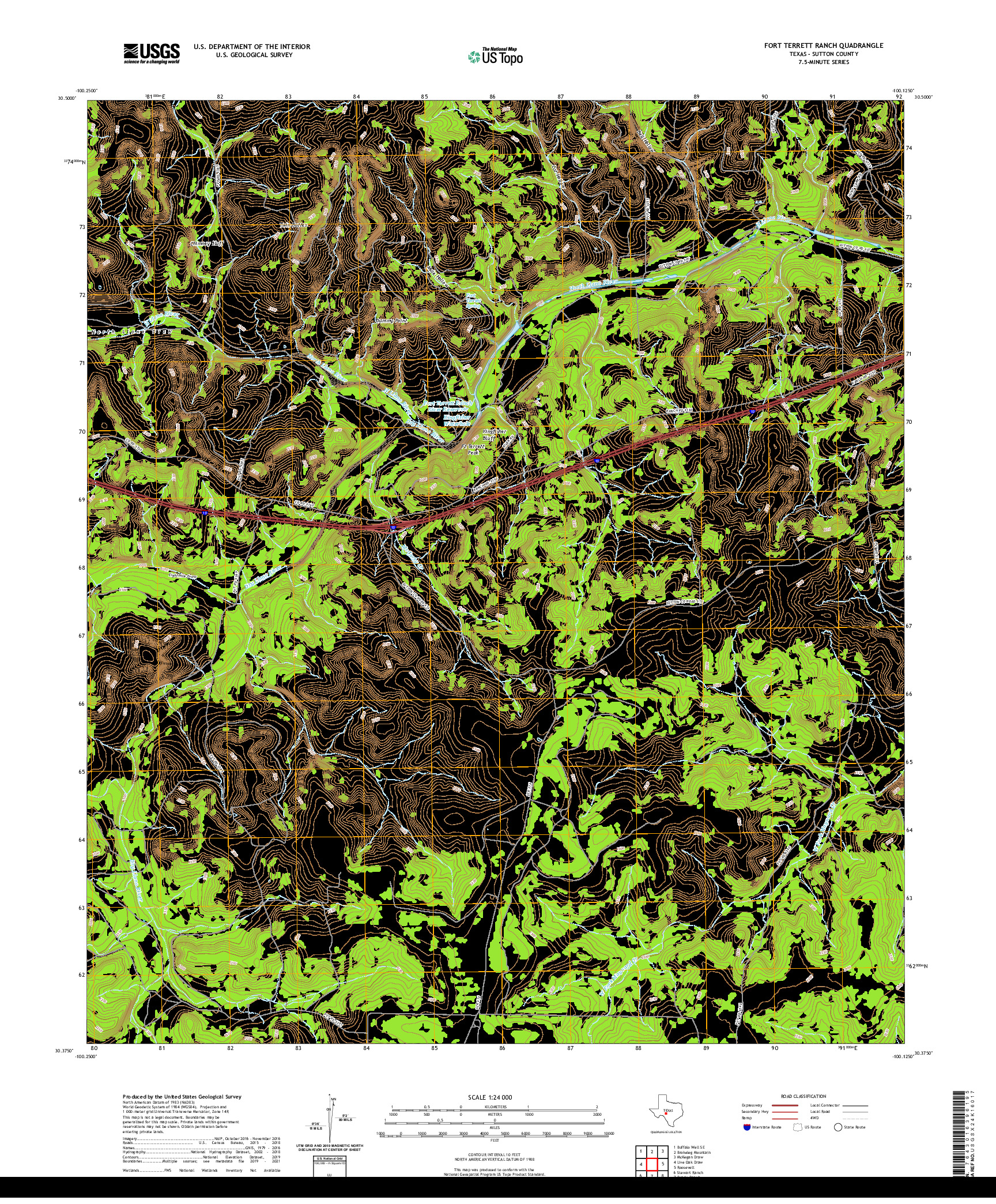 US TOPO 7.5-MINUTE MAP FOR FORT TERRETT RANCH, TX