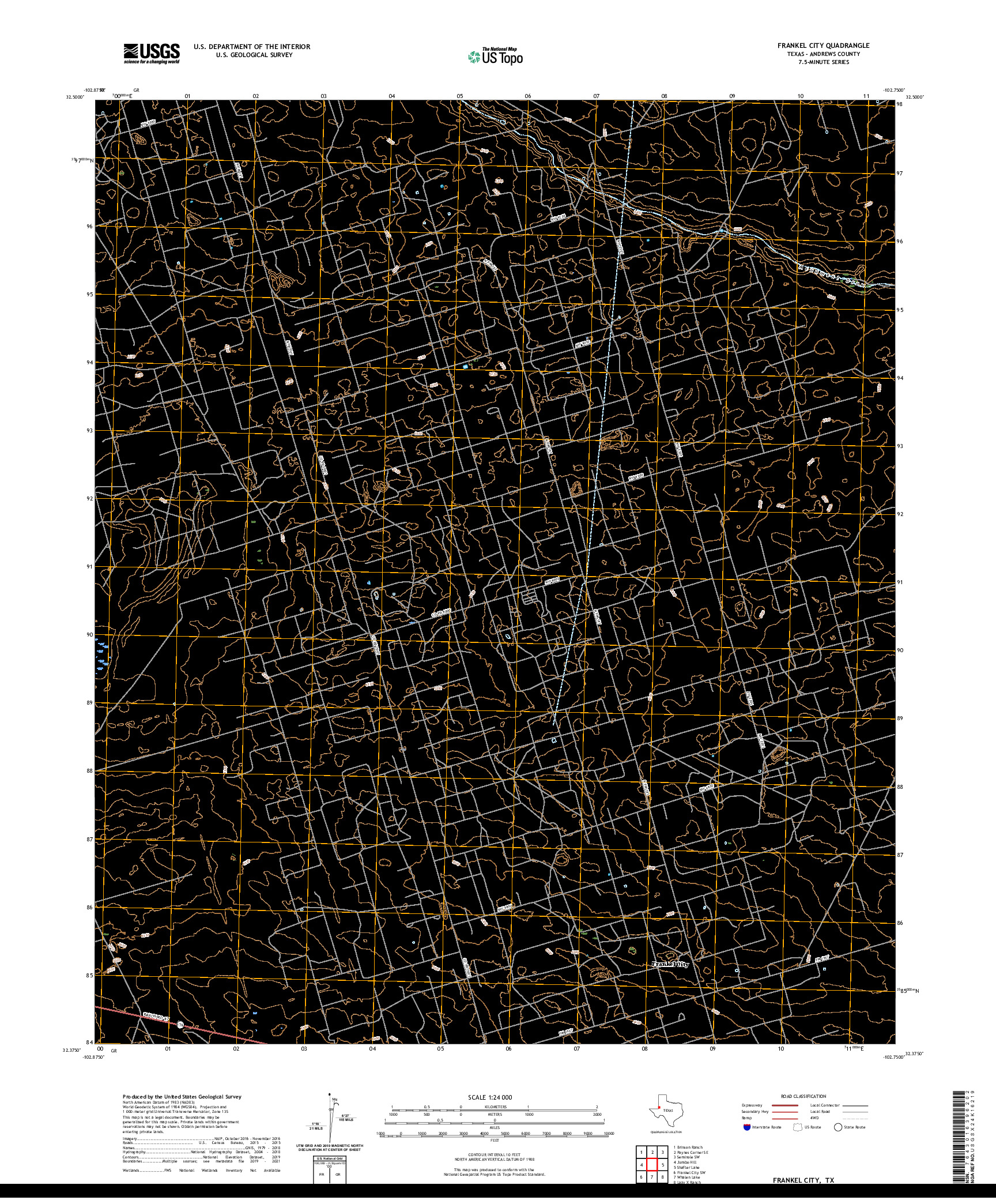 US TOPO 7.5-MINUTE MAP FOR FRANKEL CITY, TX