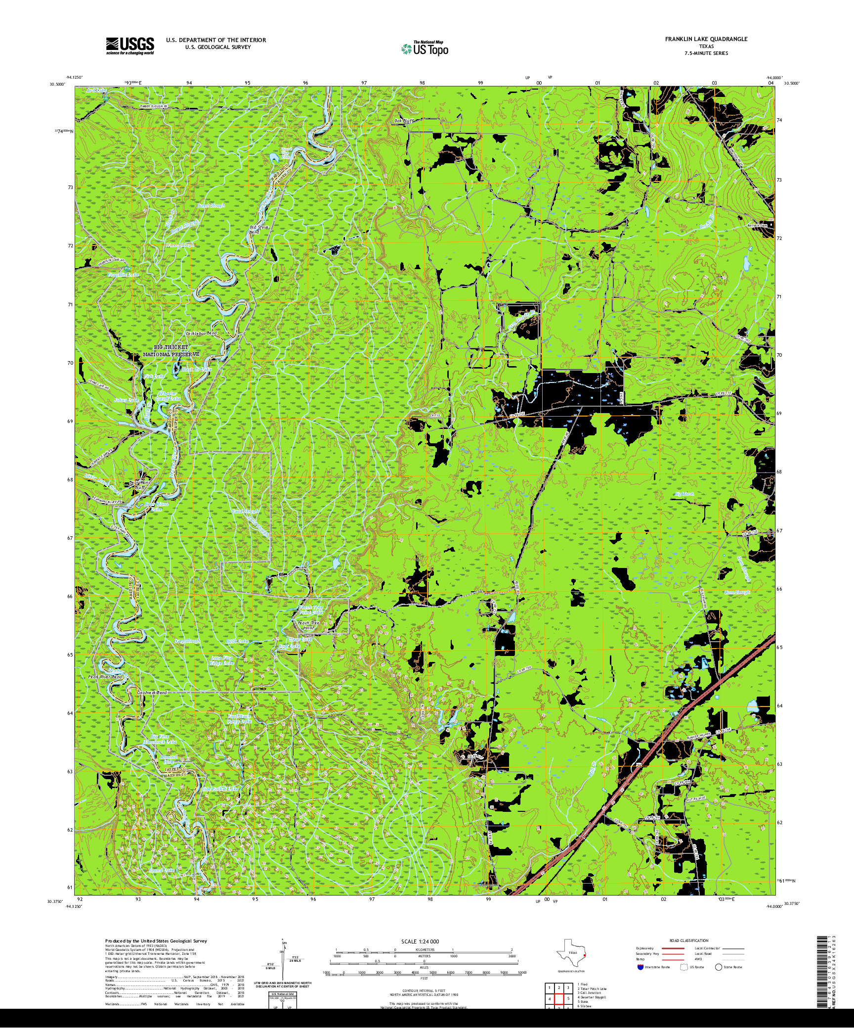 US TOPO 7.5-MINUTE MAP FOR FRANKLIN LAKE, TX