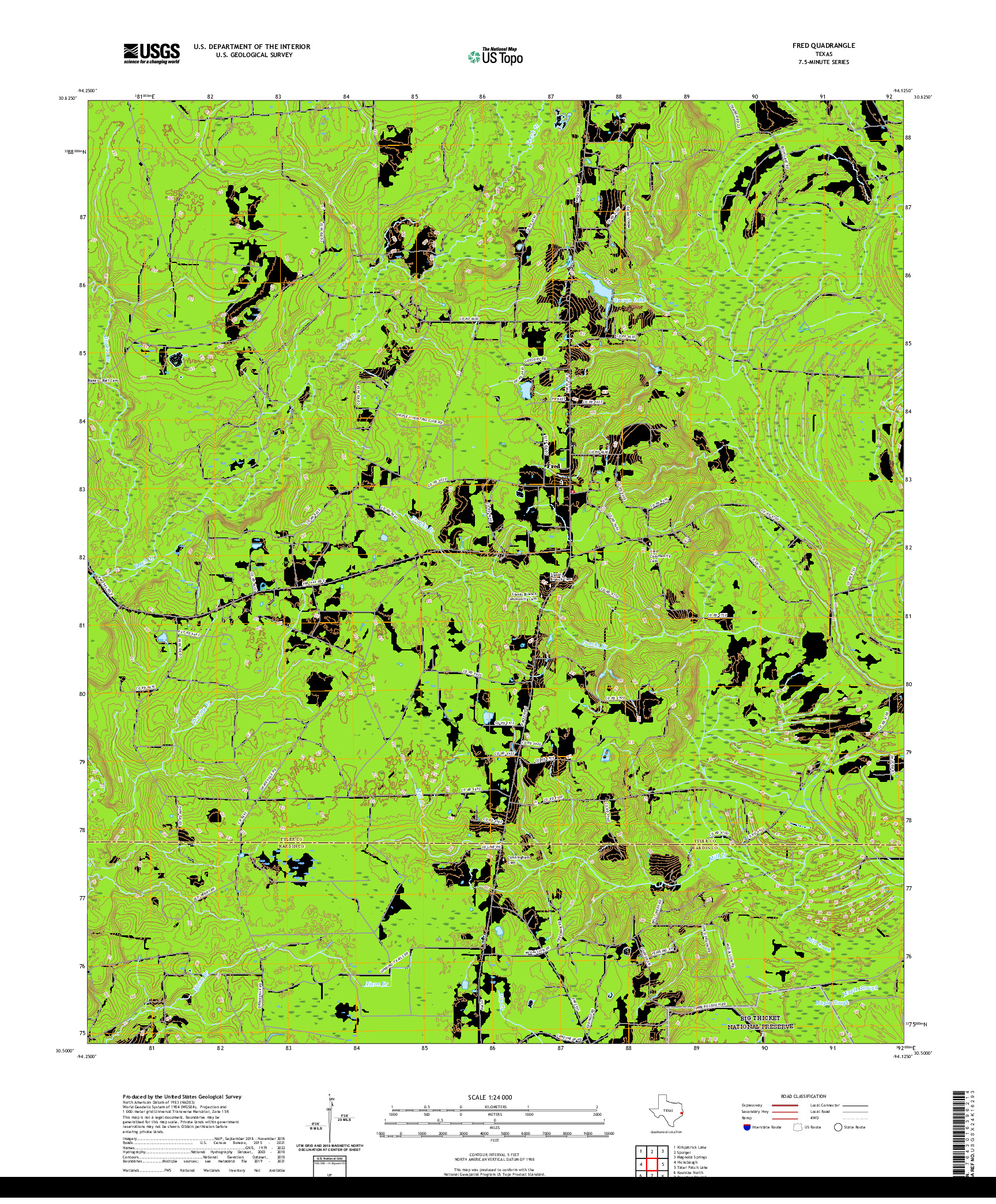 US TOPO 7.5-MINUTE MAP FOR FRED, TX