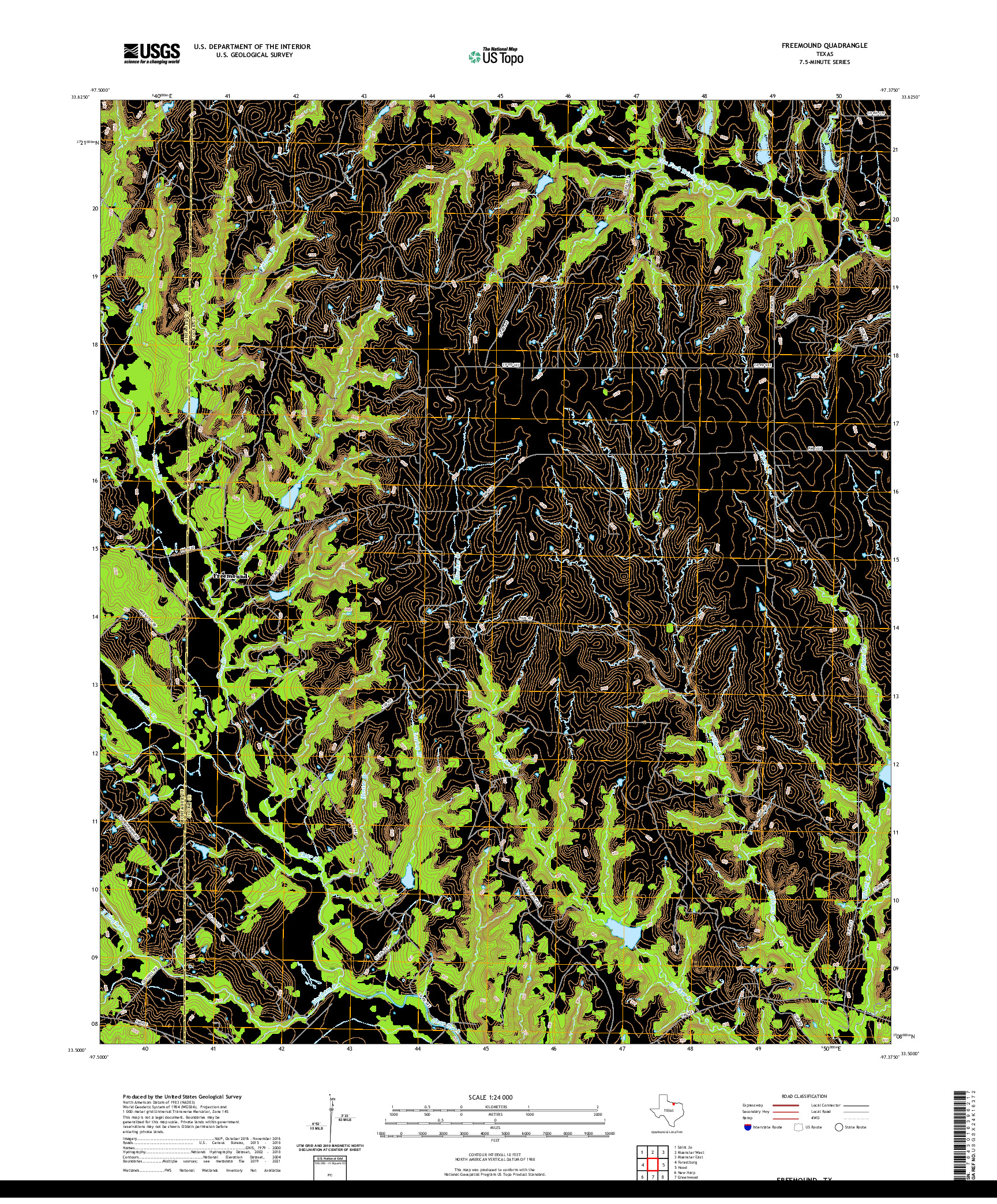 US TOPO 7.5-MINUTE MAP FOR FREEMOUND, TX