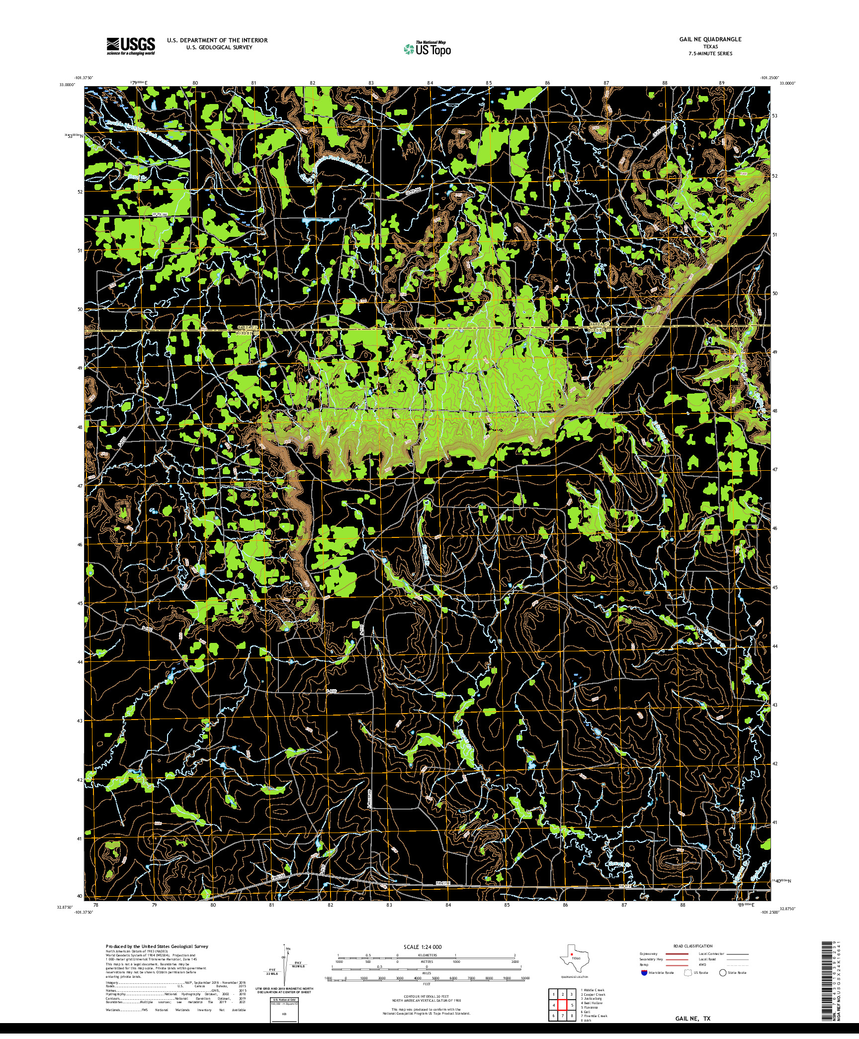 US TOPO 7.5-MINUTE MAP FOR GAIL NE, TX