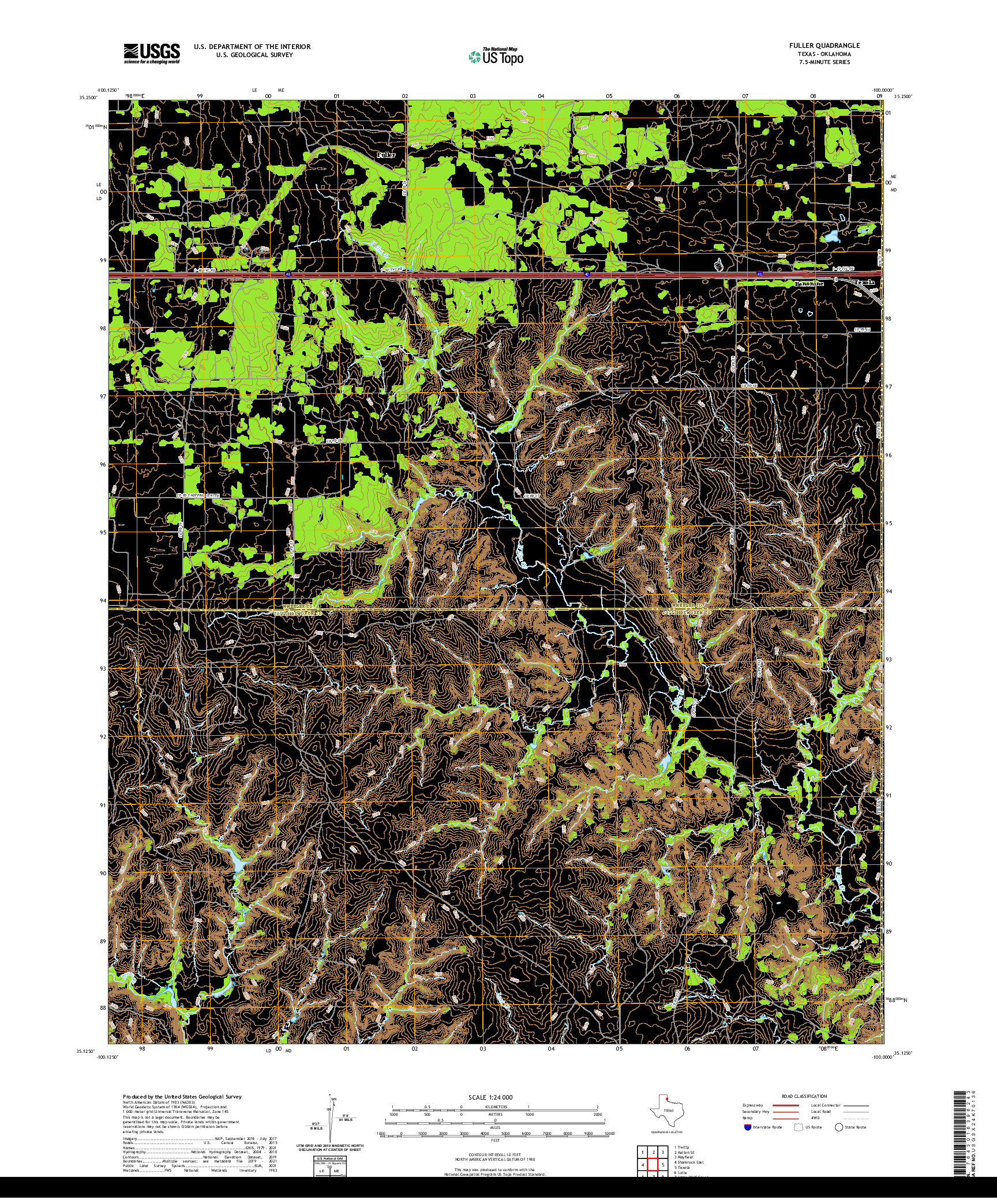 US TOPO 7.5-MINUTE MAP FOR FULLER, TX,OK