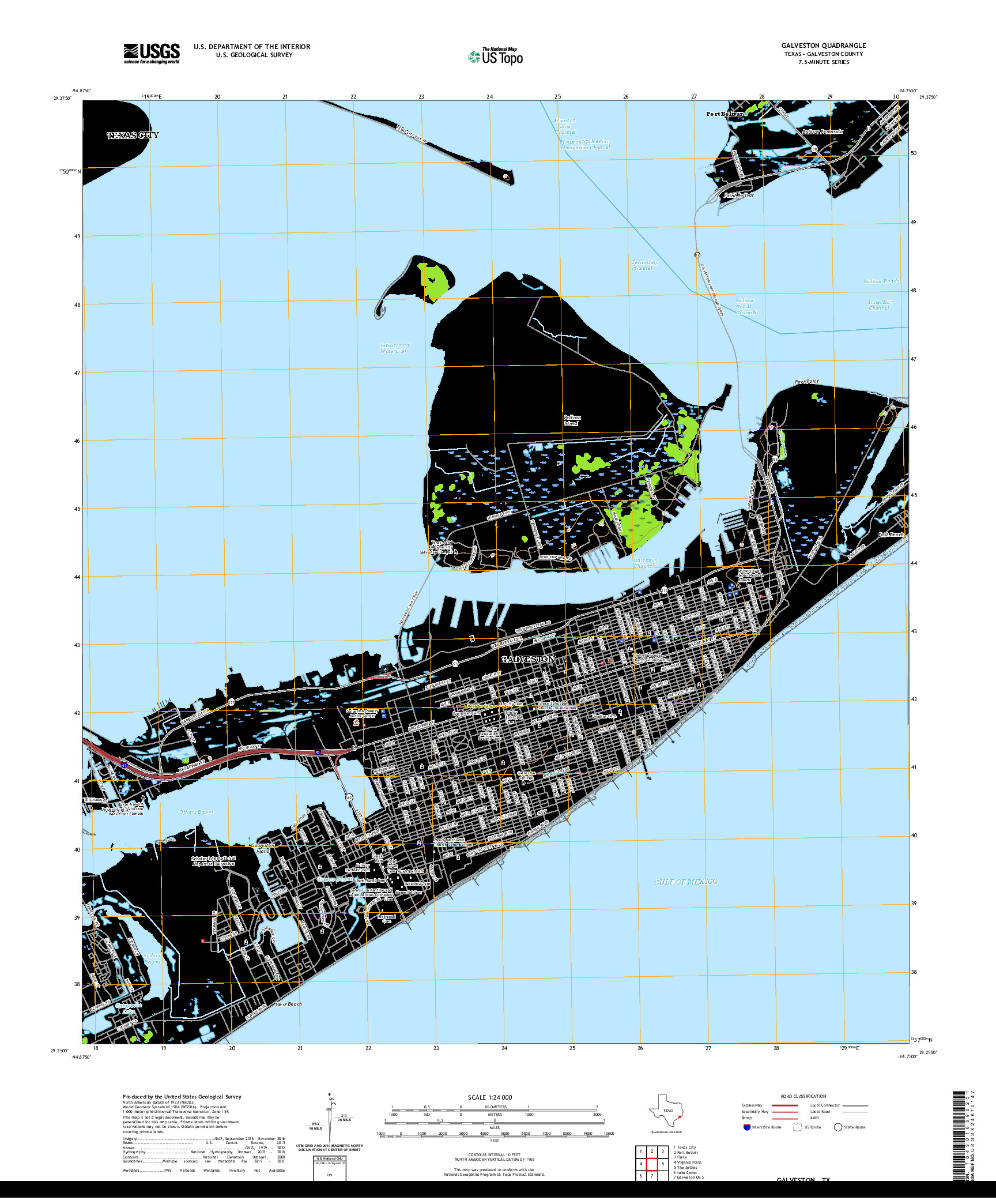 US TOPO 7.5-MINUTE MAP FOR GALVESTON, TX