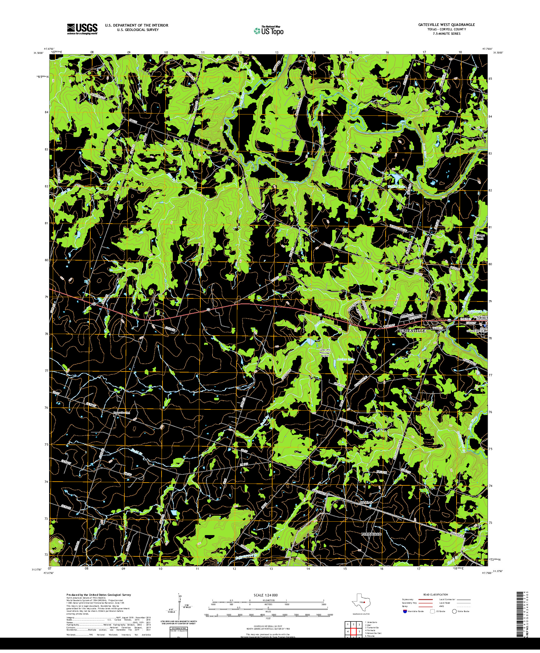 US TOPO 7.5-MINUTE MAP FOR GATESVILLE WEST, TX