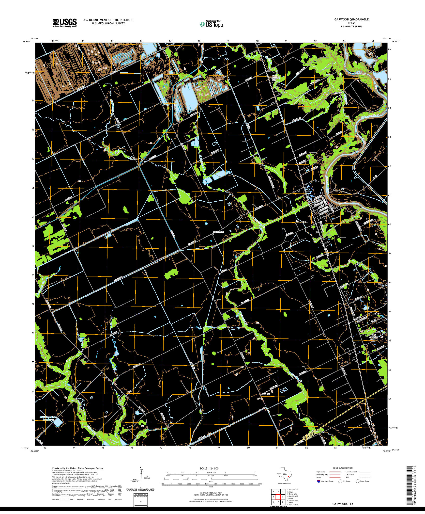 US TOPO 7.5-MINUTE MAP FOR GARWOOD, TX