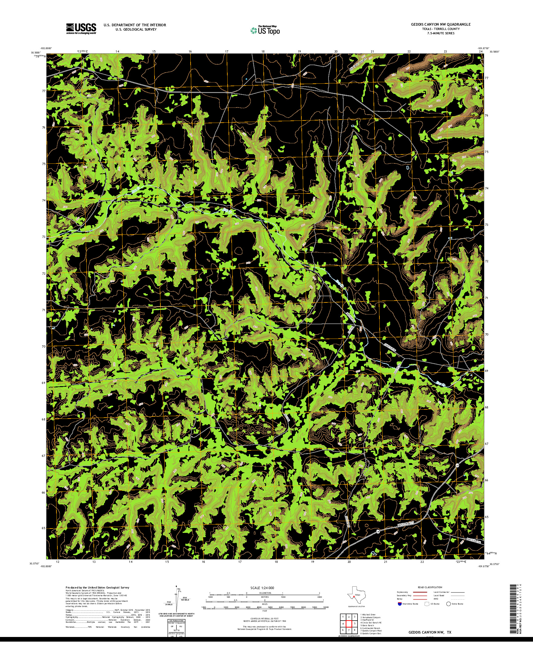 US TOPO 7.5-MINUTE MAP FOR GEDDIS CANYON NW, TX