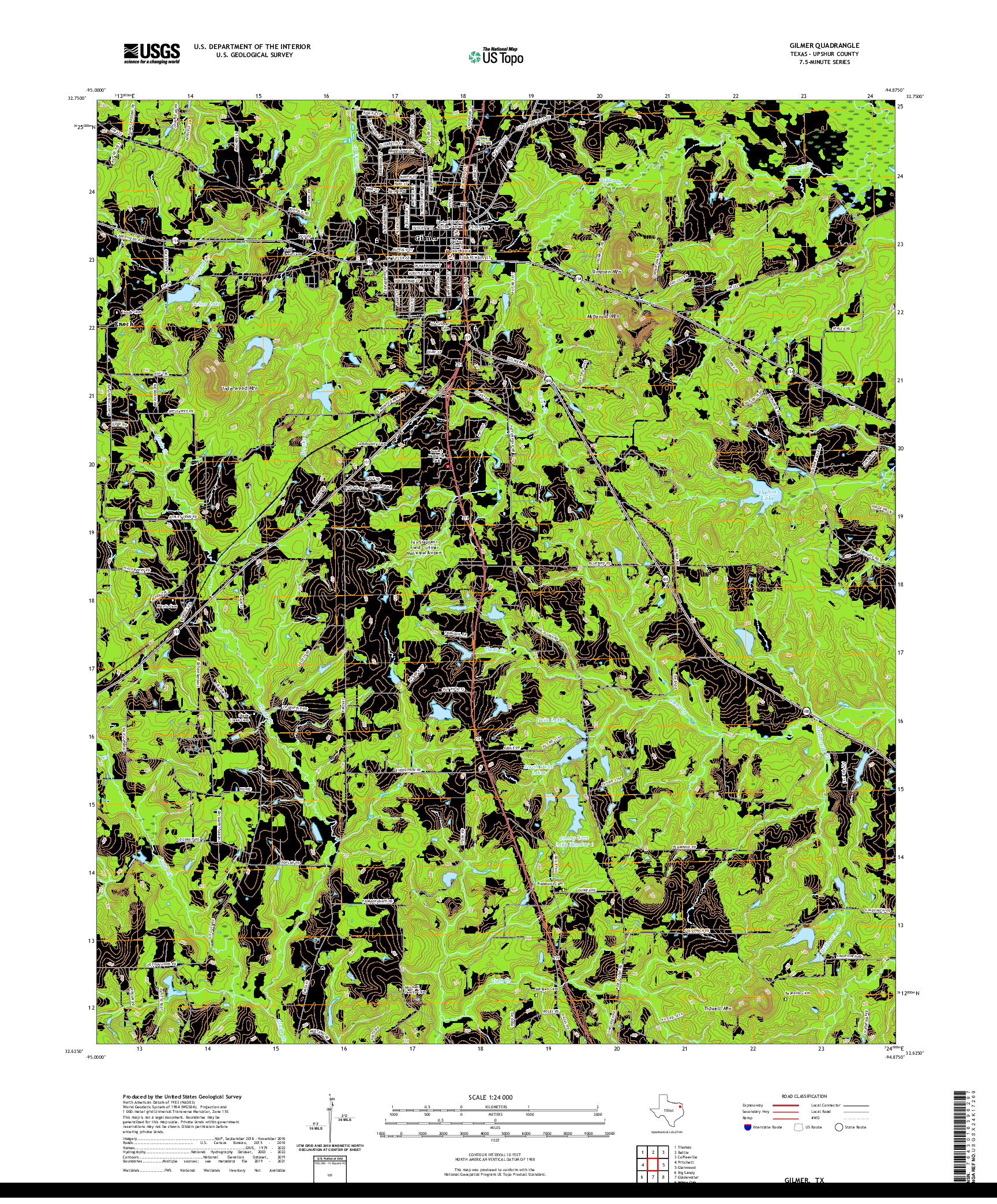 US TOPO 7.5-MINUTE MAP FOR GILMER, TX