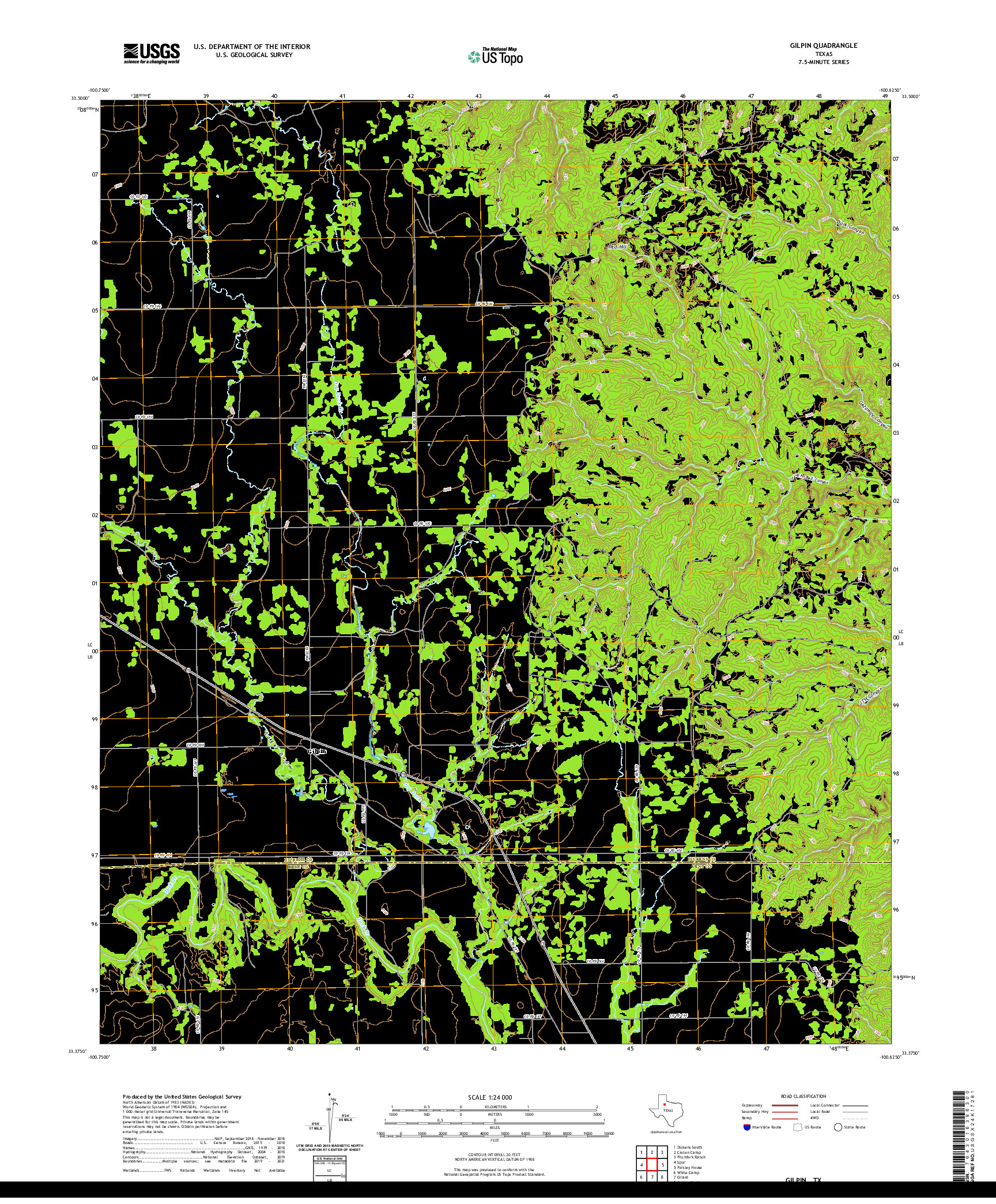 US TOPO 7.5-MINUTE MAP FOR GILPIN, TX