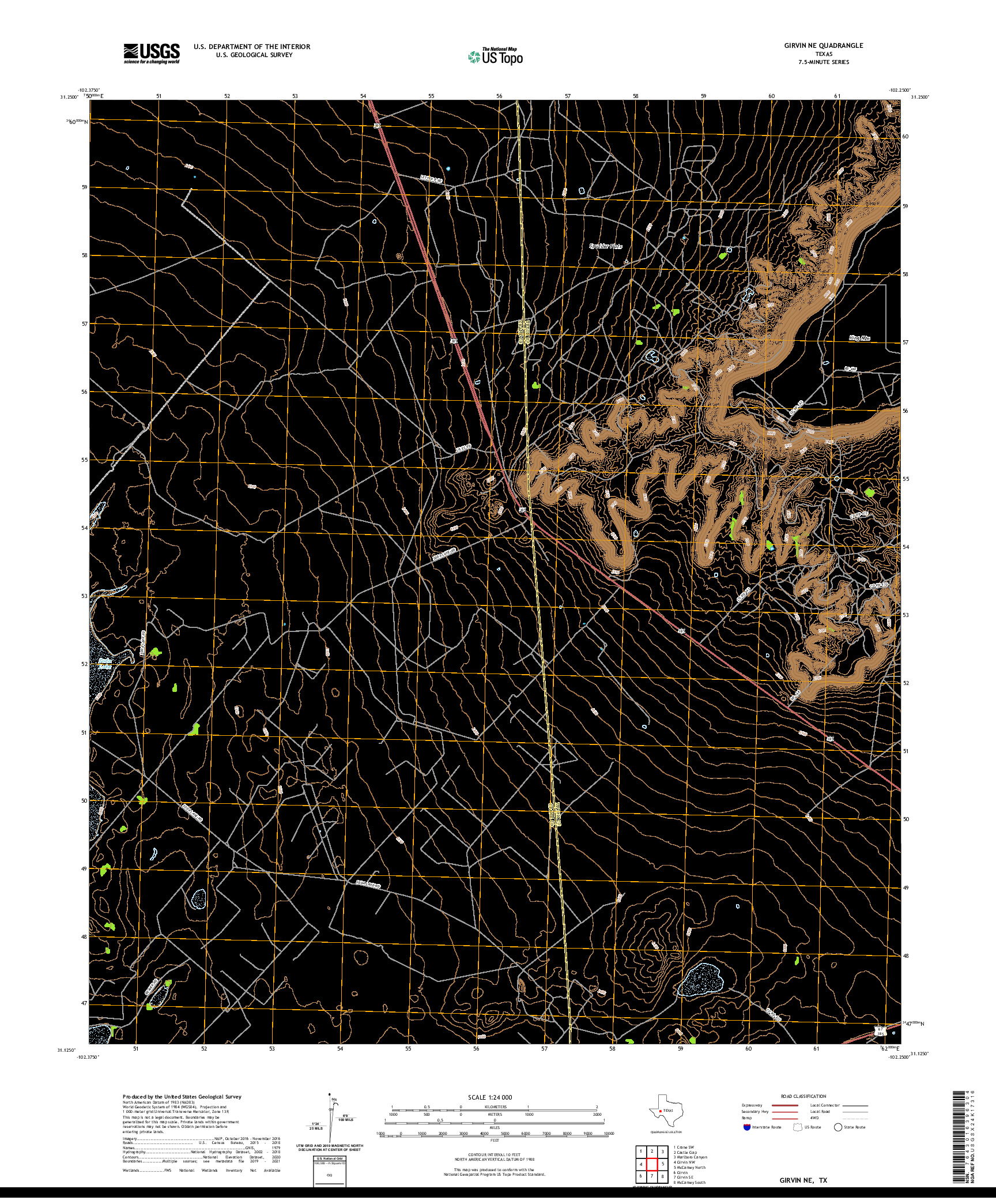 US TOPO 7.5-MINUTE MAP FOR GIRVIN NE, TX