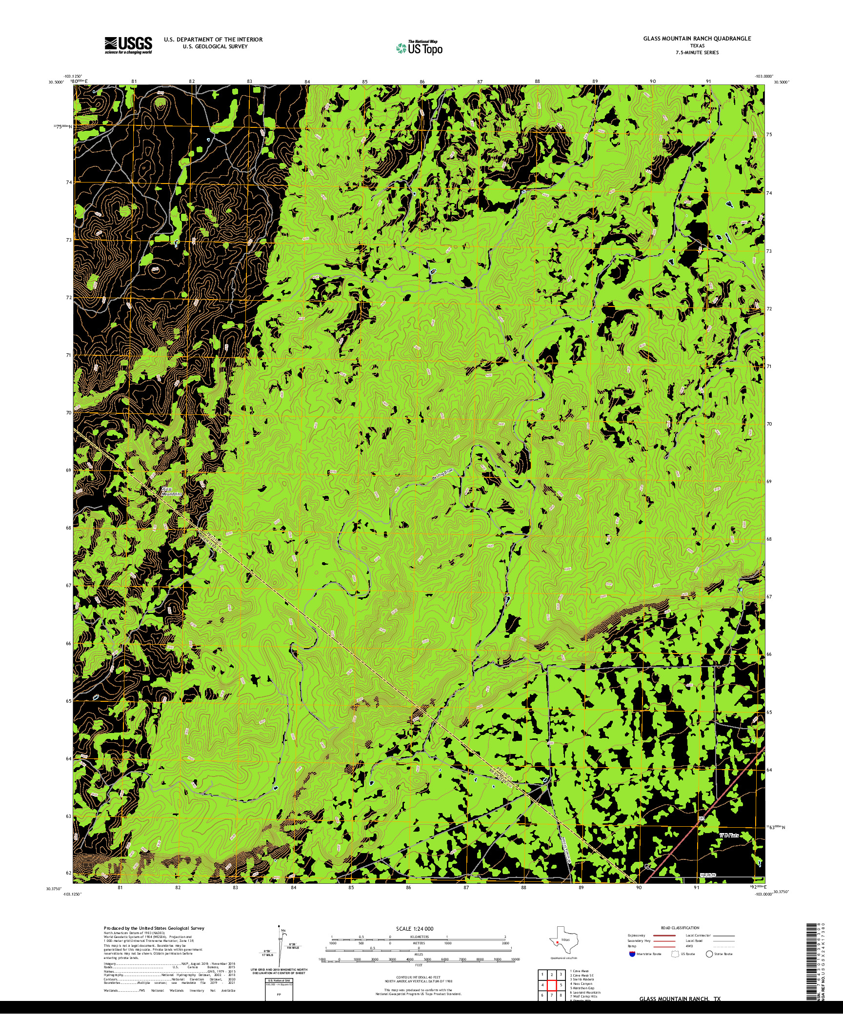 US TOPO 7.5-MINUTE MAP FOR GLASS MOUNTAIN RANCH, TX
