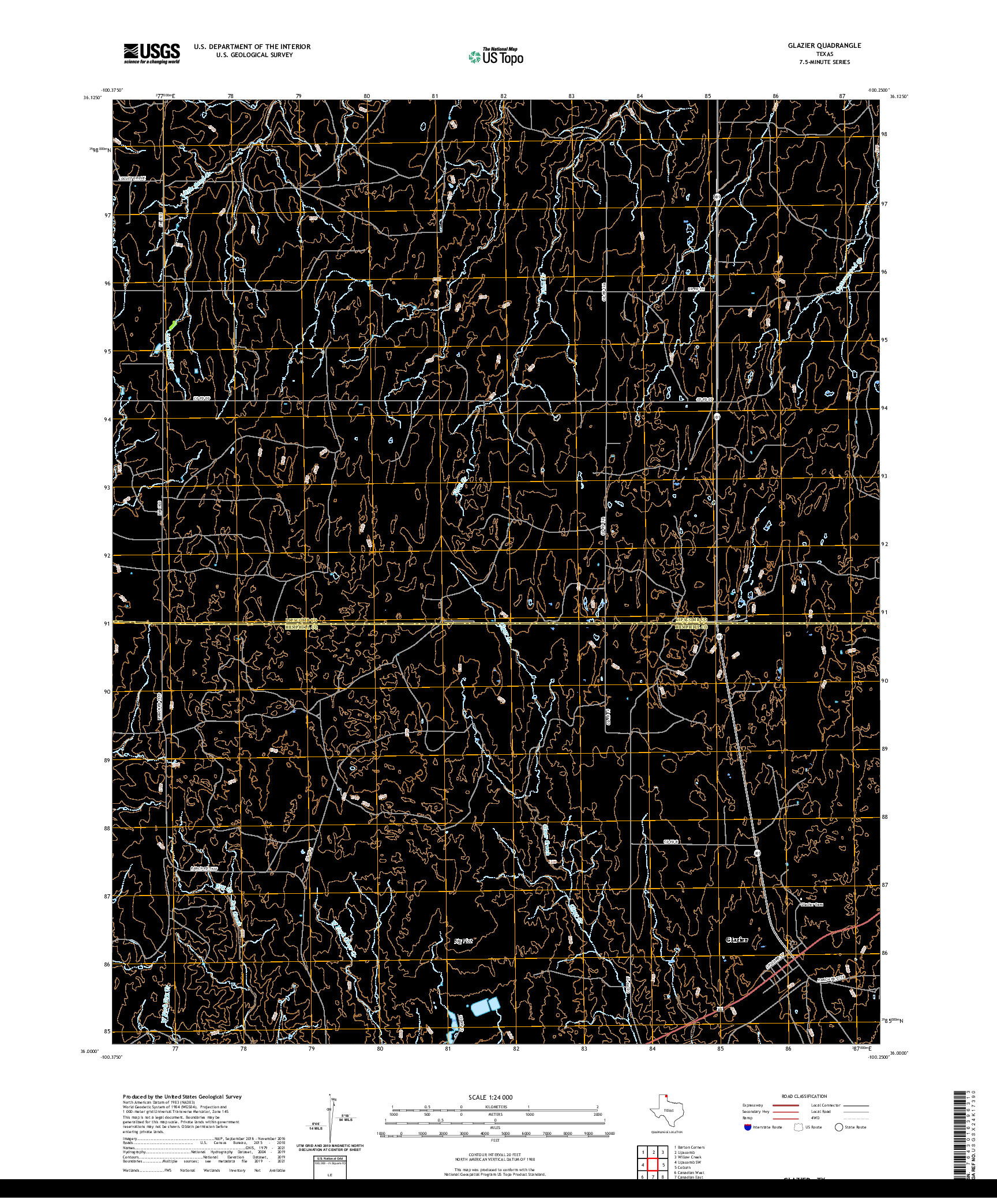 US TOPO 7.5-MINUTE MAP FOR GLAZIER, TX