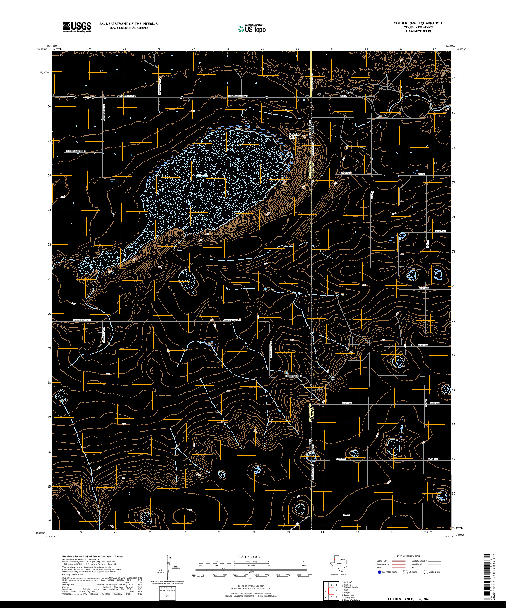 US TOPO 7.5-MINUTE MAP FOR GOLDEN RANCH, TX,NM