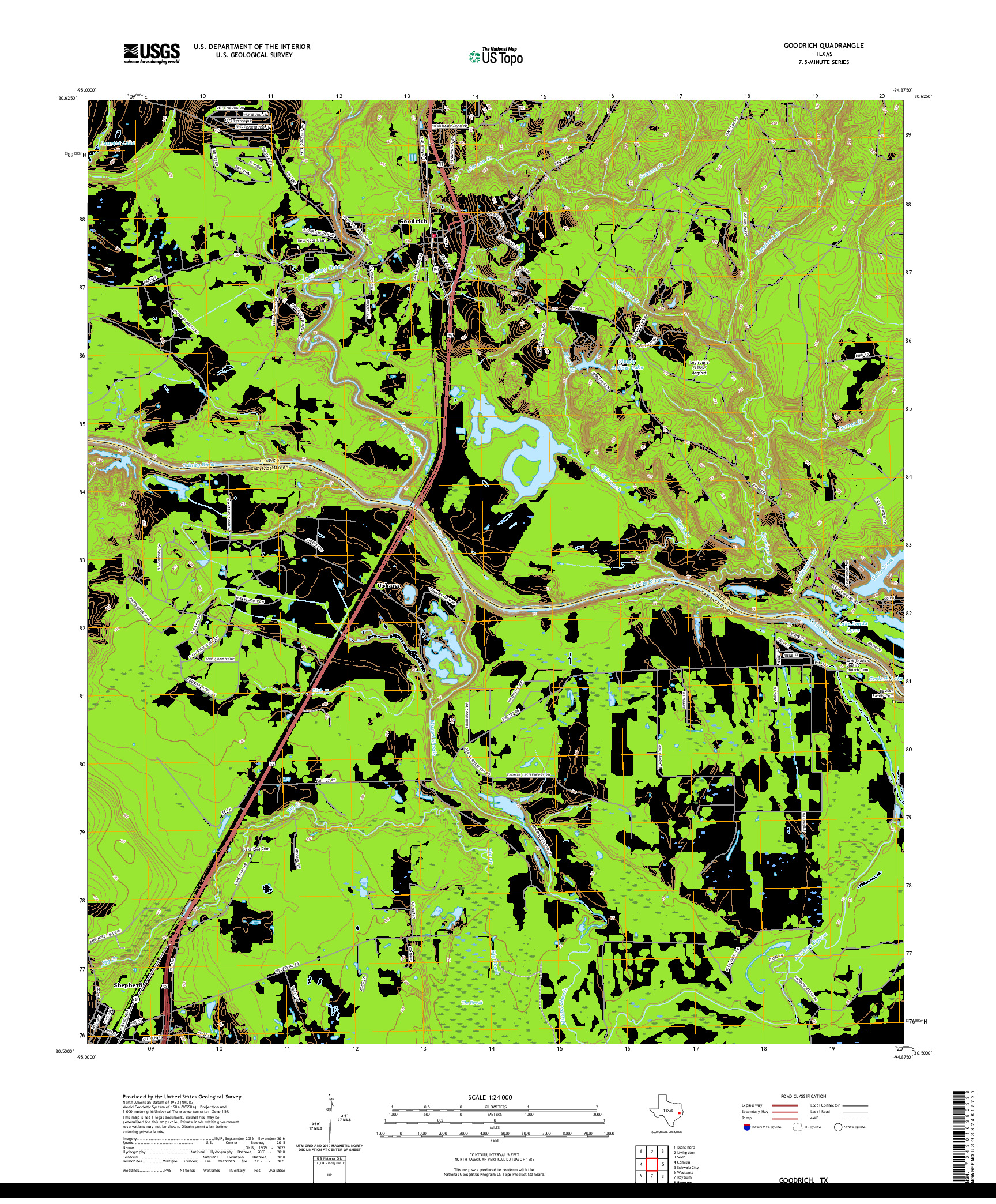 US TOPO 7.5-MINUTE MAP FOR GOODRICH, TX