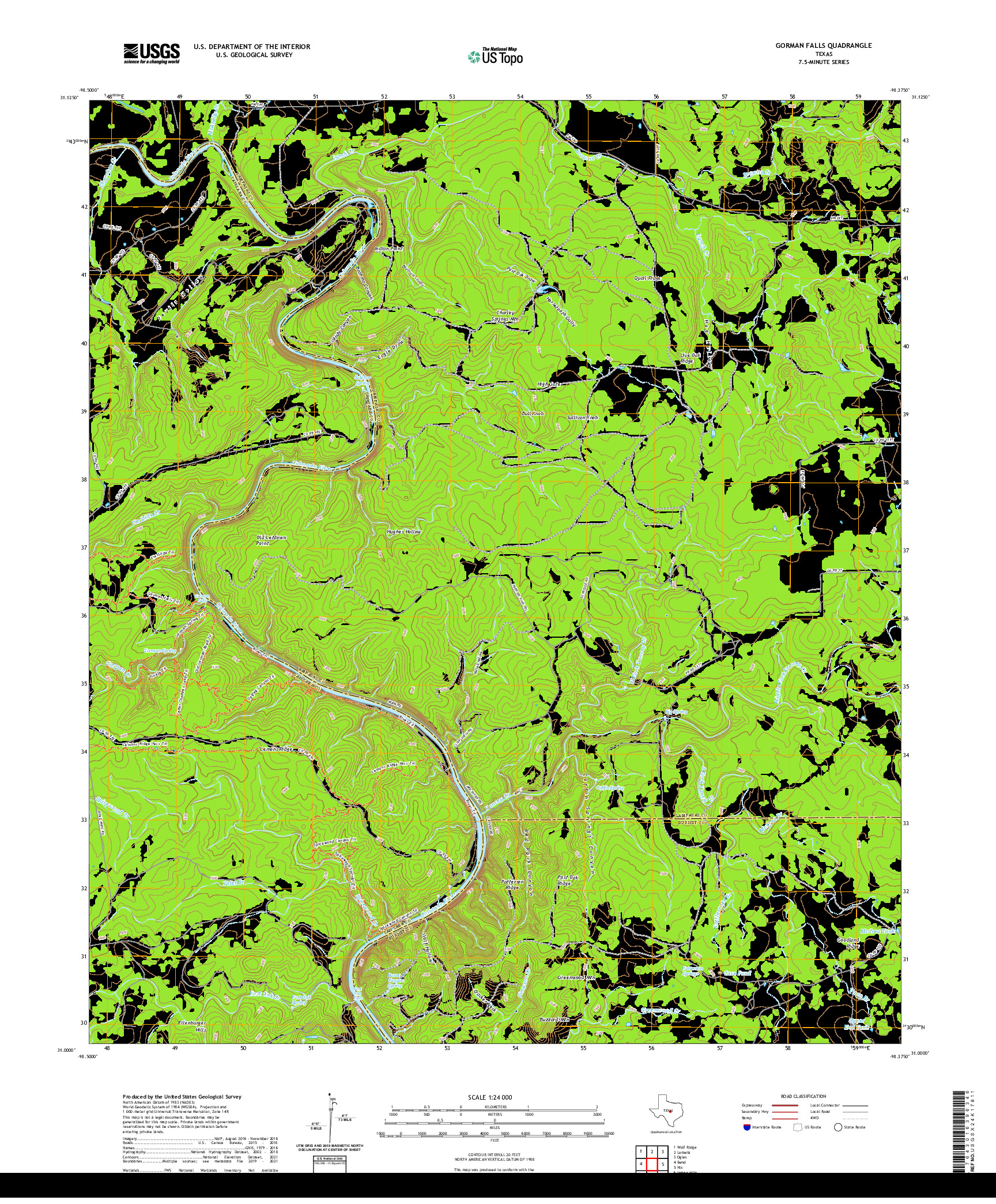 US TOPO 7.5-MINUTE MAP FOR GORMAN FALLS, TX