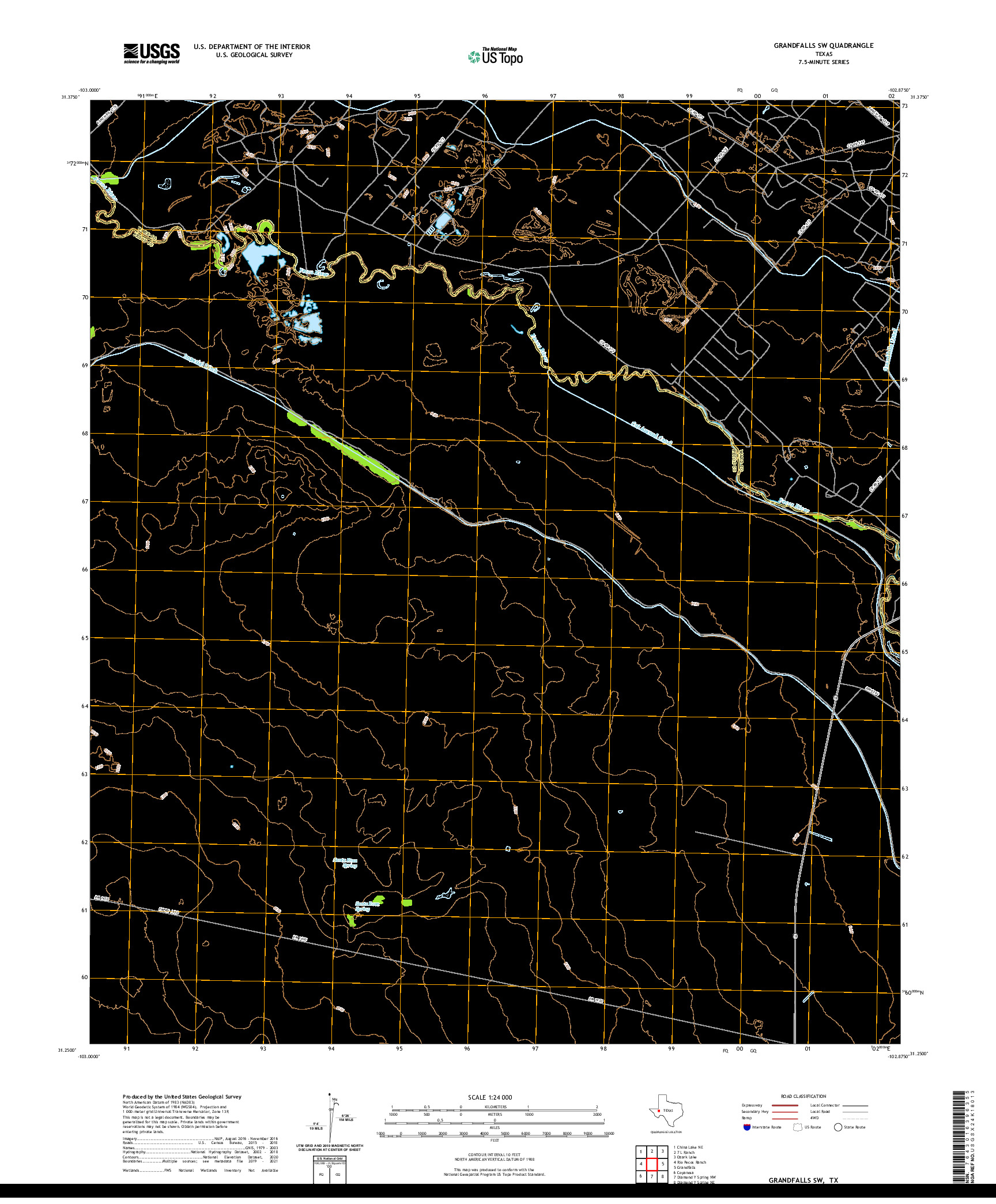 US TOPO 7.5-MINUTE MAP FOR GRANDFALLS SW, TX