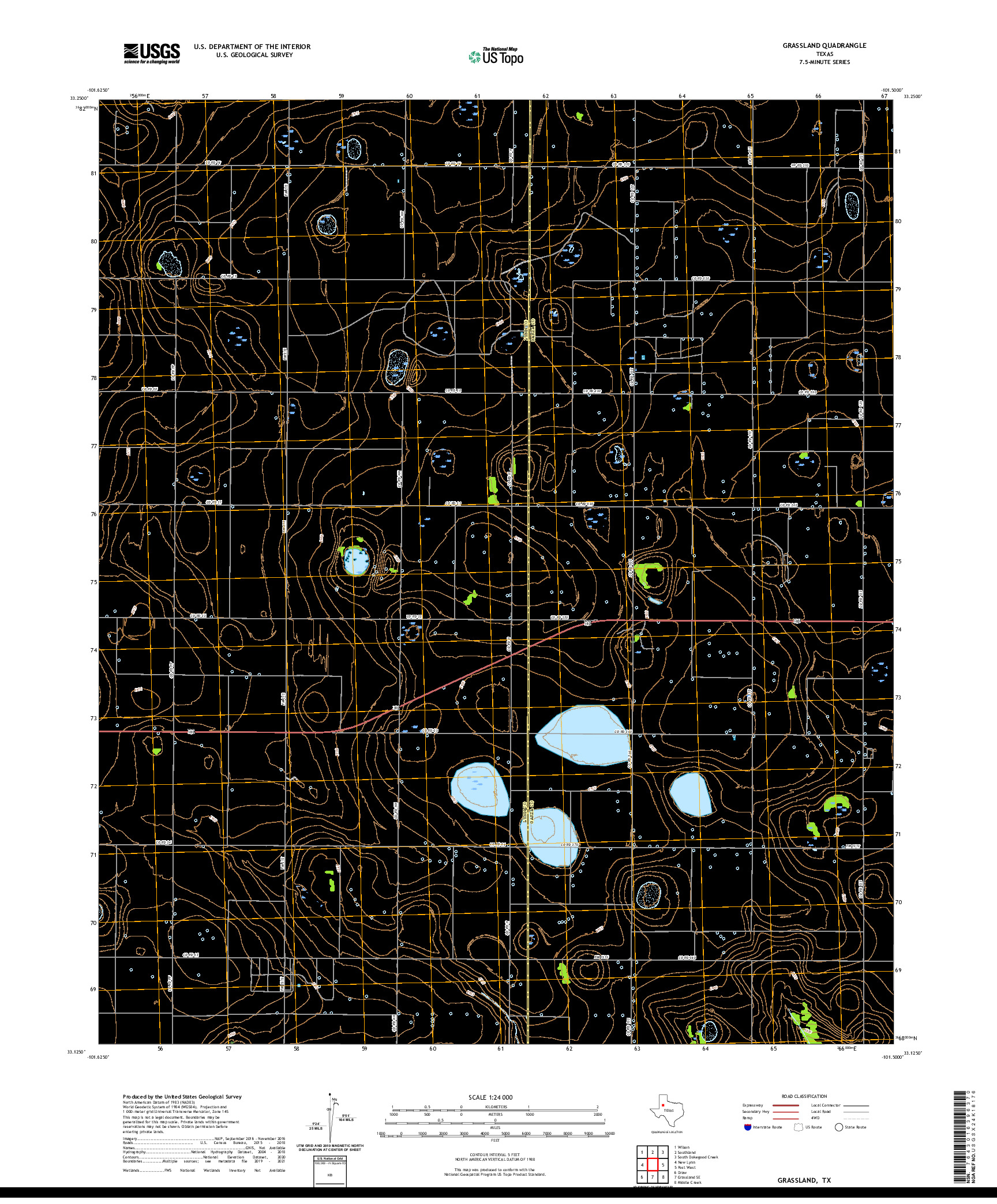 US TOPO 7.5-MINUTE MAP FOR GRASSLAND, TX