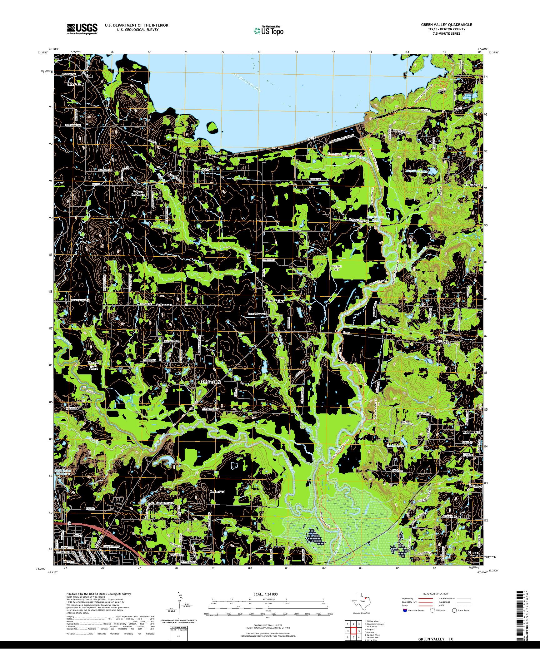 US TOPO 7.5-MINUTE MAP FOR GREEN VALLEY, TX