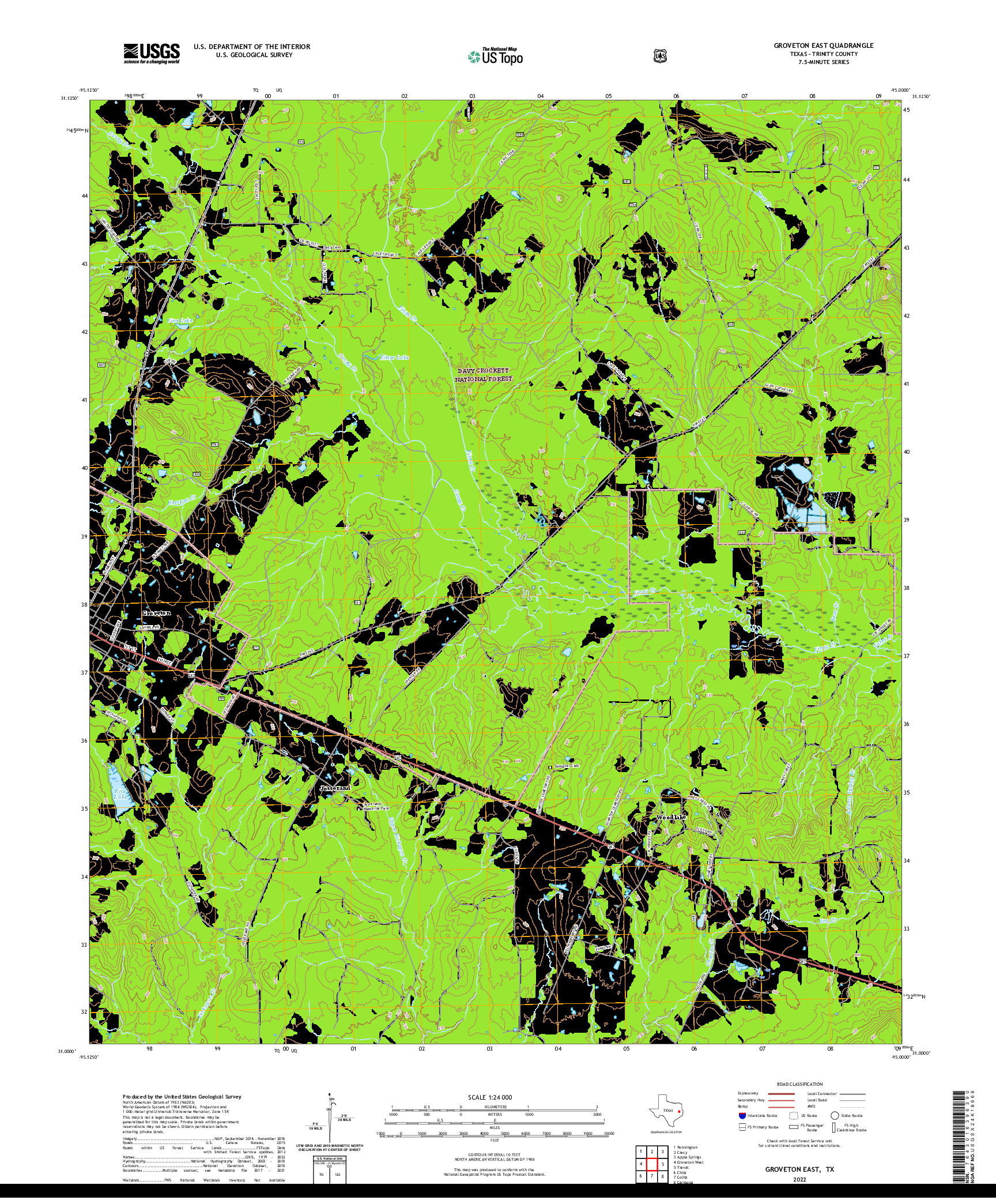 US TOPO 7.5-MINUTE MAP FOR GROVETON EAST, TX