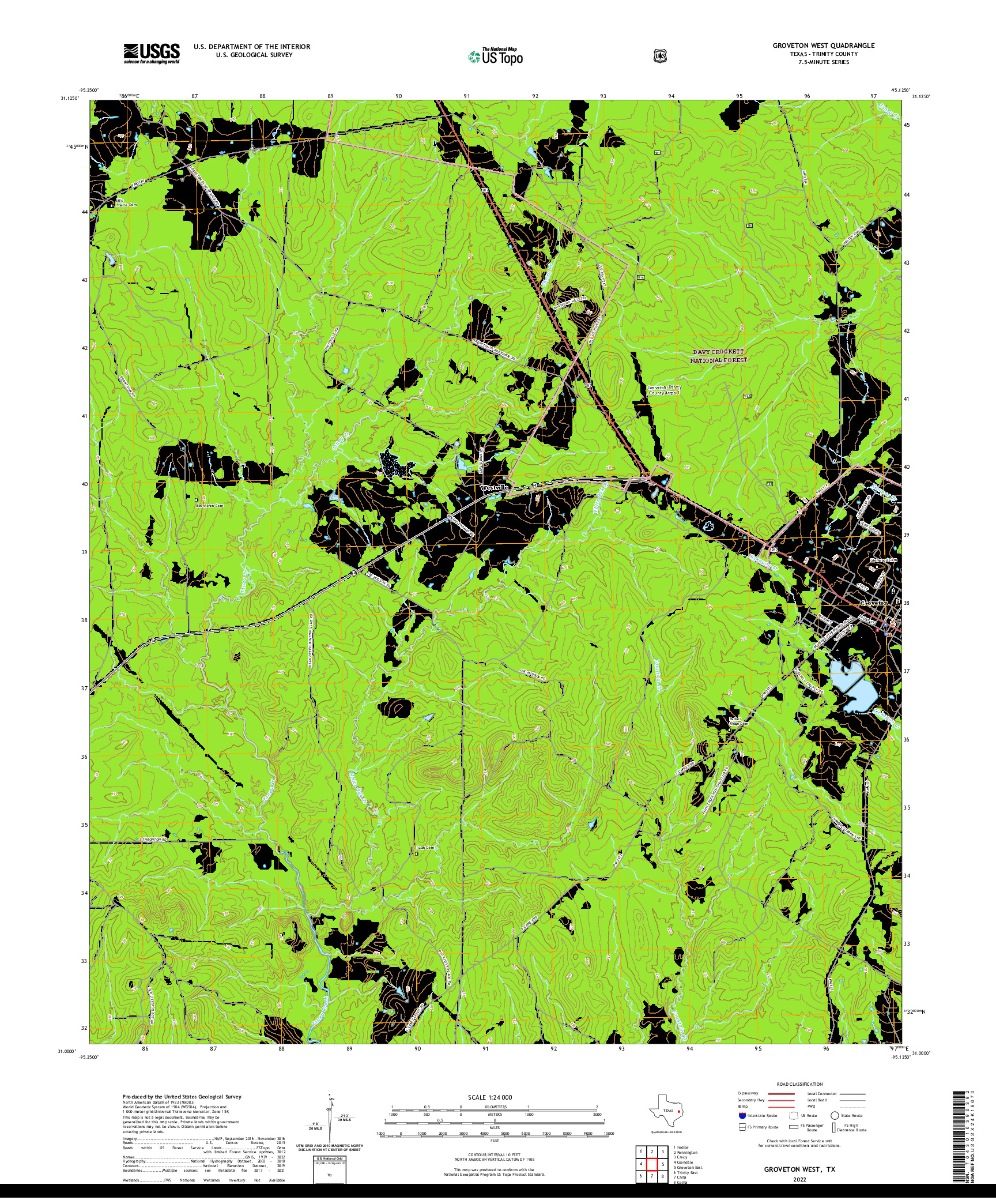 US TOPO 7.5-MINUTE MAP FOR GROVETON WEST, TX