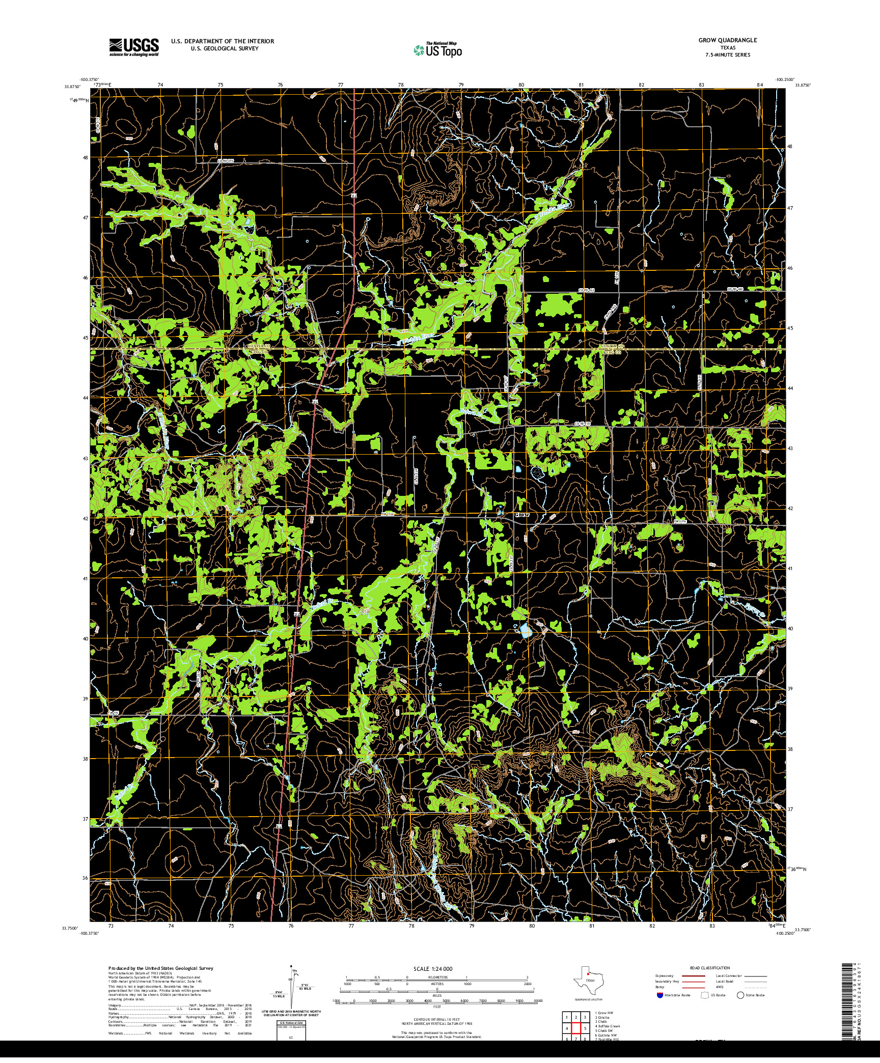 US TOPO 7.5-MINUTE MAP FOR GROW, TX