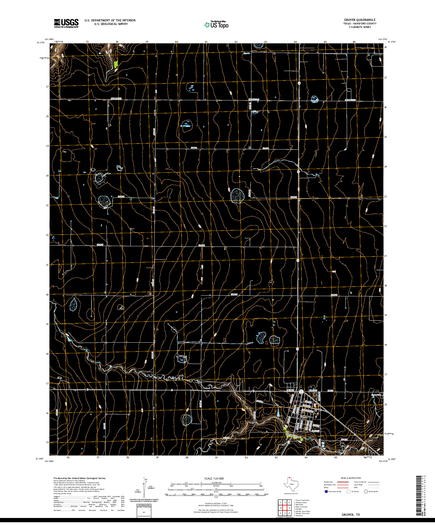 US TOPO 7.5-MINUTE MAP FOR GRUVER, TX