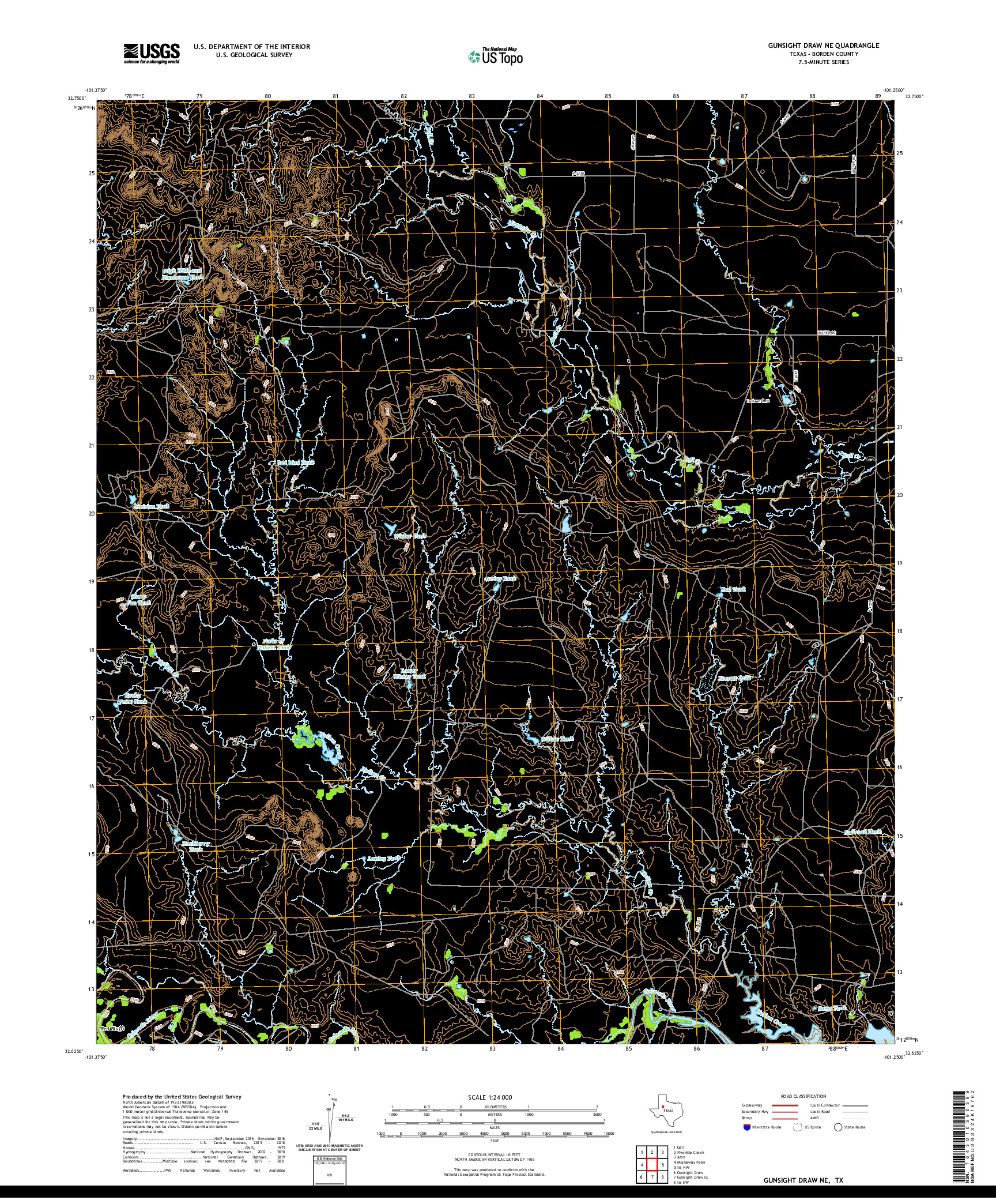 US TOPO 7.5-MINUTE MAP FOR GUNSIGHT DRAW NE, TX